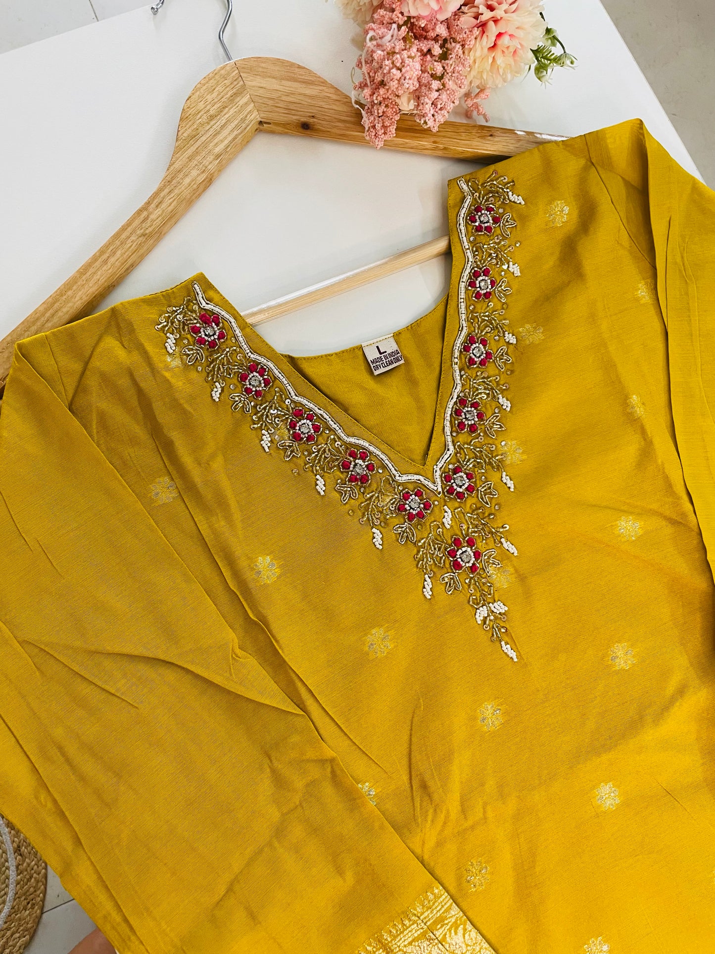 T051-Premium Banarasi Silk kurti with pant and dupatta