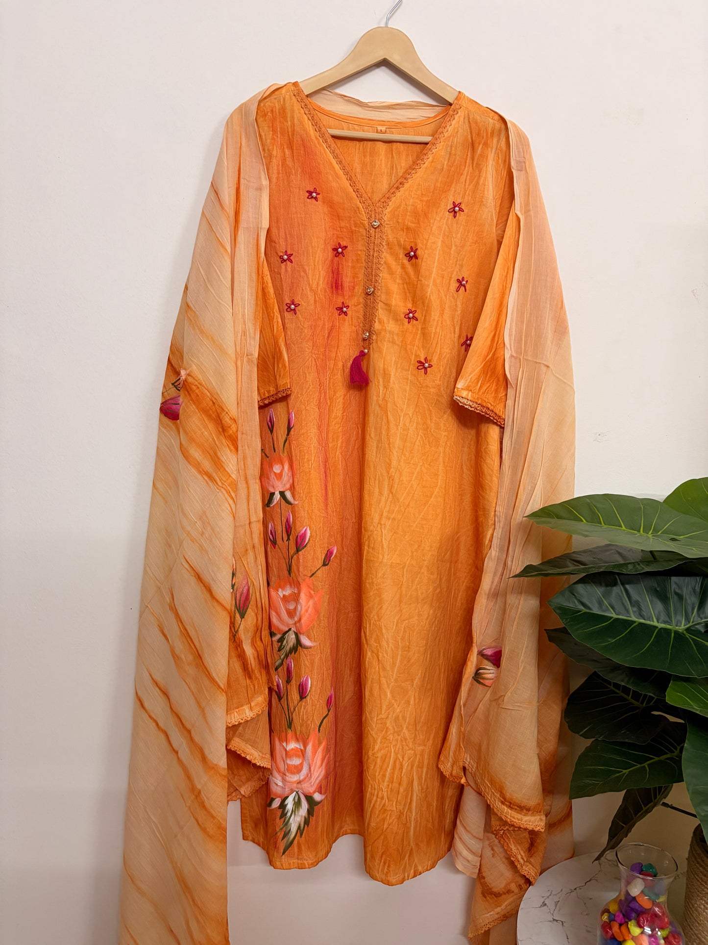 T110- Premium Pure Cotton Straight Kurti with pant and dupatta