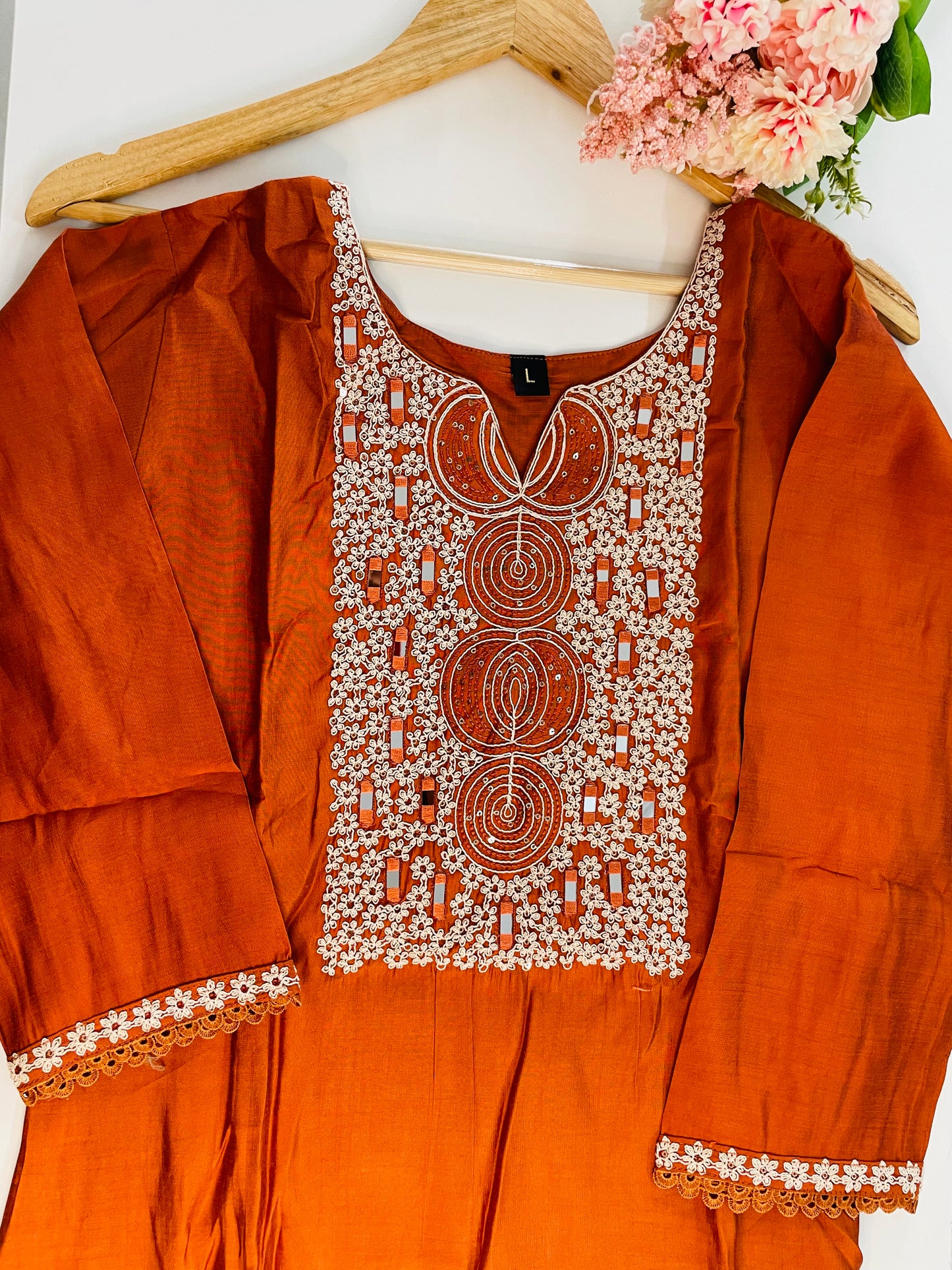 T050-Premium Roman silk kurti with pant and dupatta