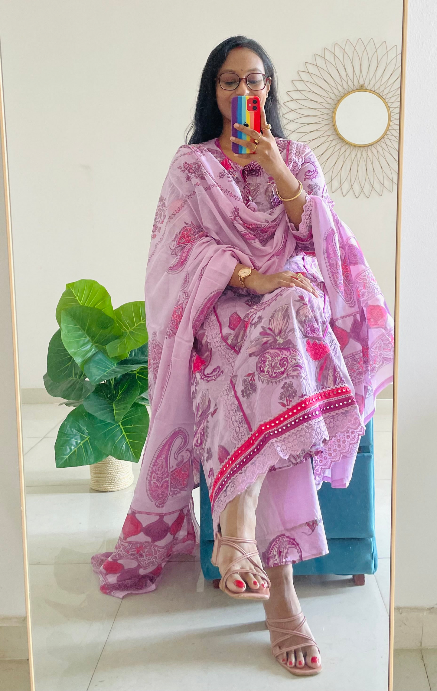 T026-Premium Pure cotton Pakistani style kurti with palazzo and dupatta