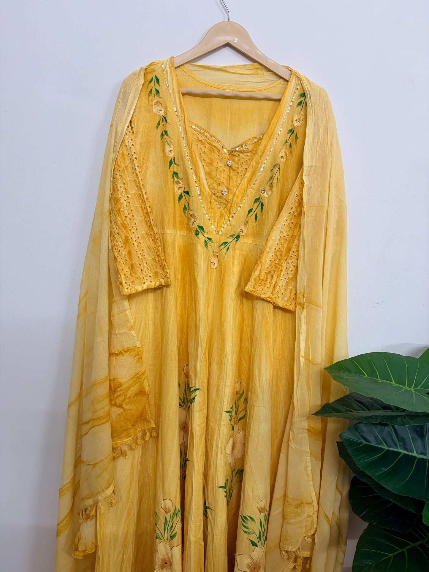 T114- Premium Pure Cotton Anarkali kurti with pant and dupatta
