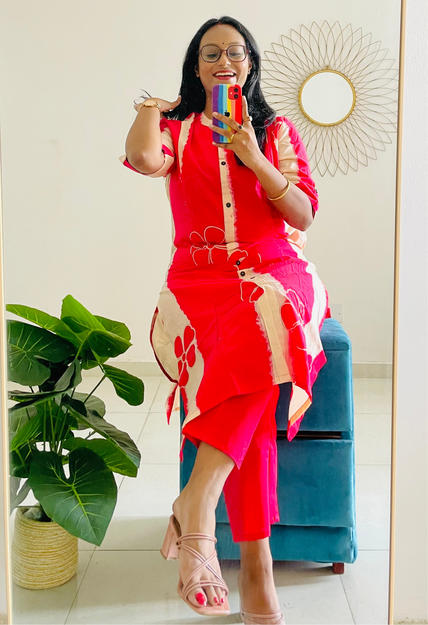 T030-FUSCHIA TIE DYE COTTON KURTA SET