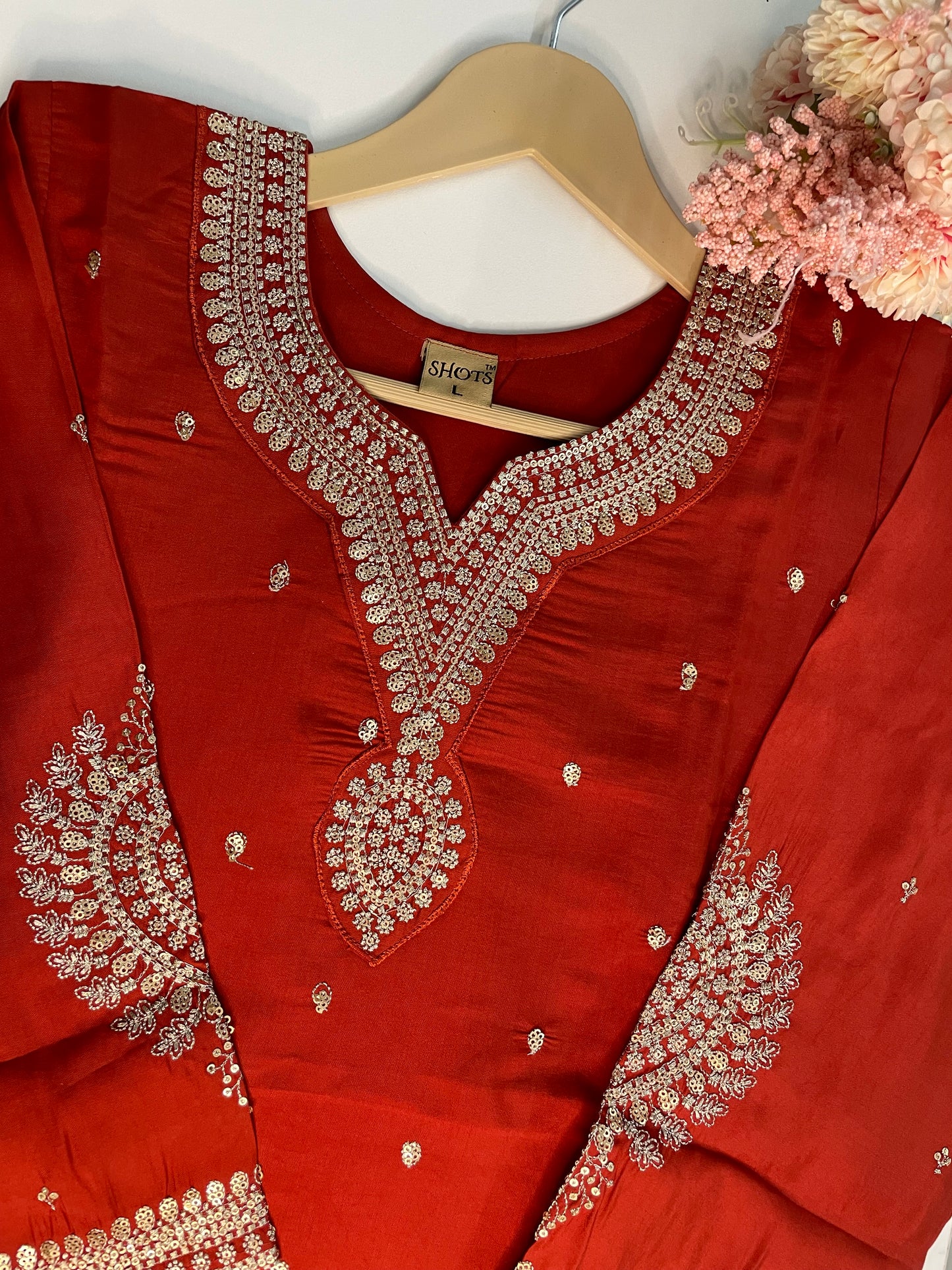 T059-Premium Pure Roman silk kurti with pant and dupatta