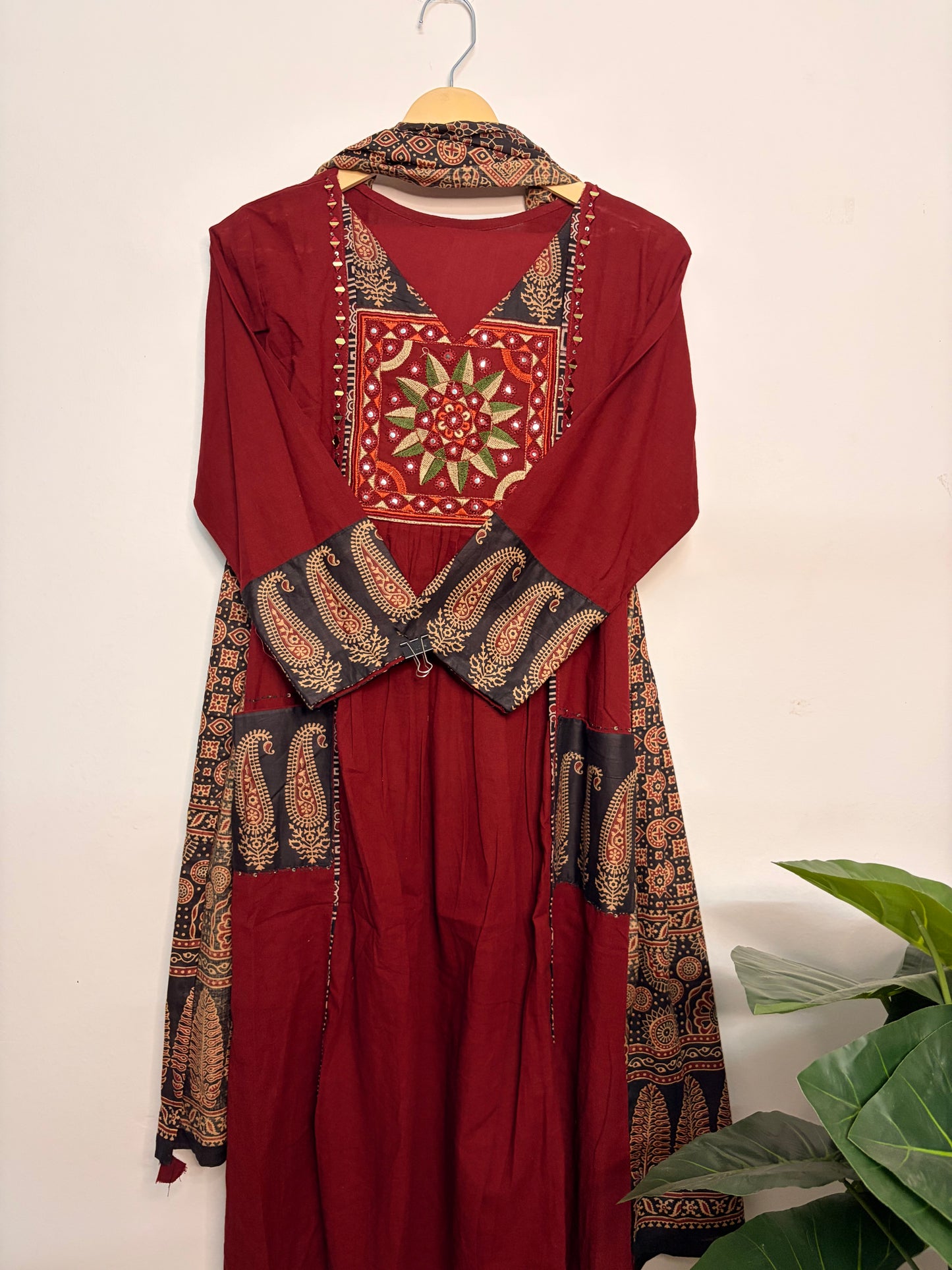 T104- Premium Pure Cotton A-line kurti with pant and dupatta
