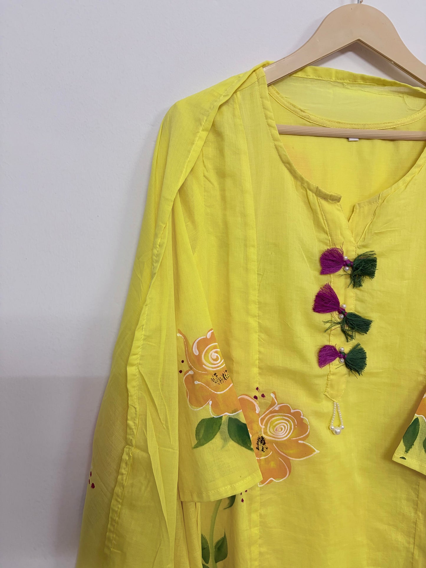 T111- Premium Pure Cotton Straight Kurti with pant and dupatta
