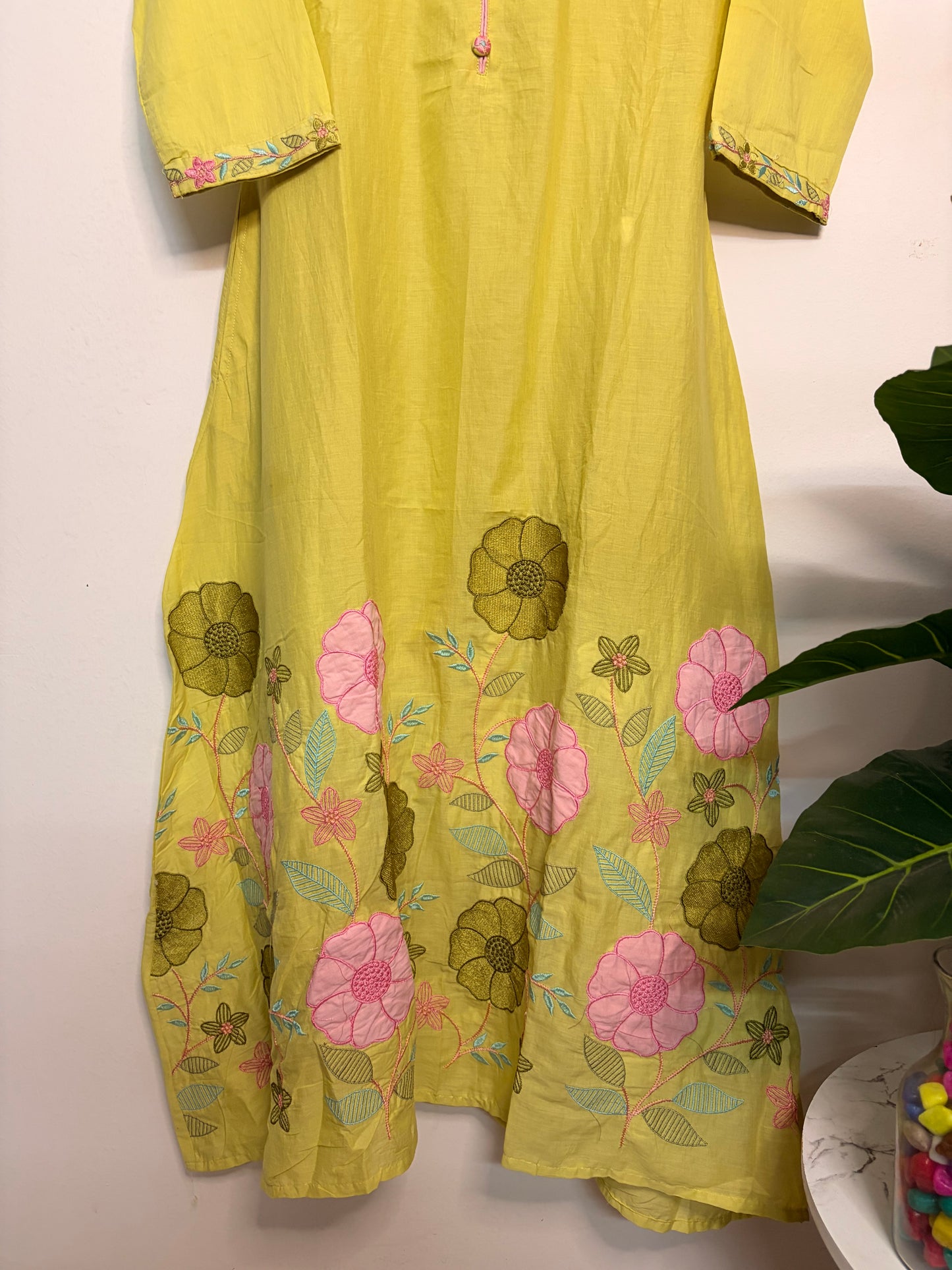 T103- Premium Pure Mul Cotton A-line kurti with pant and dupatta