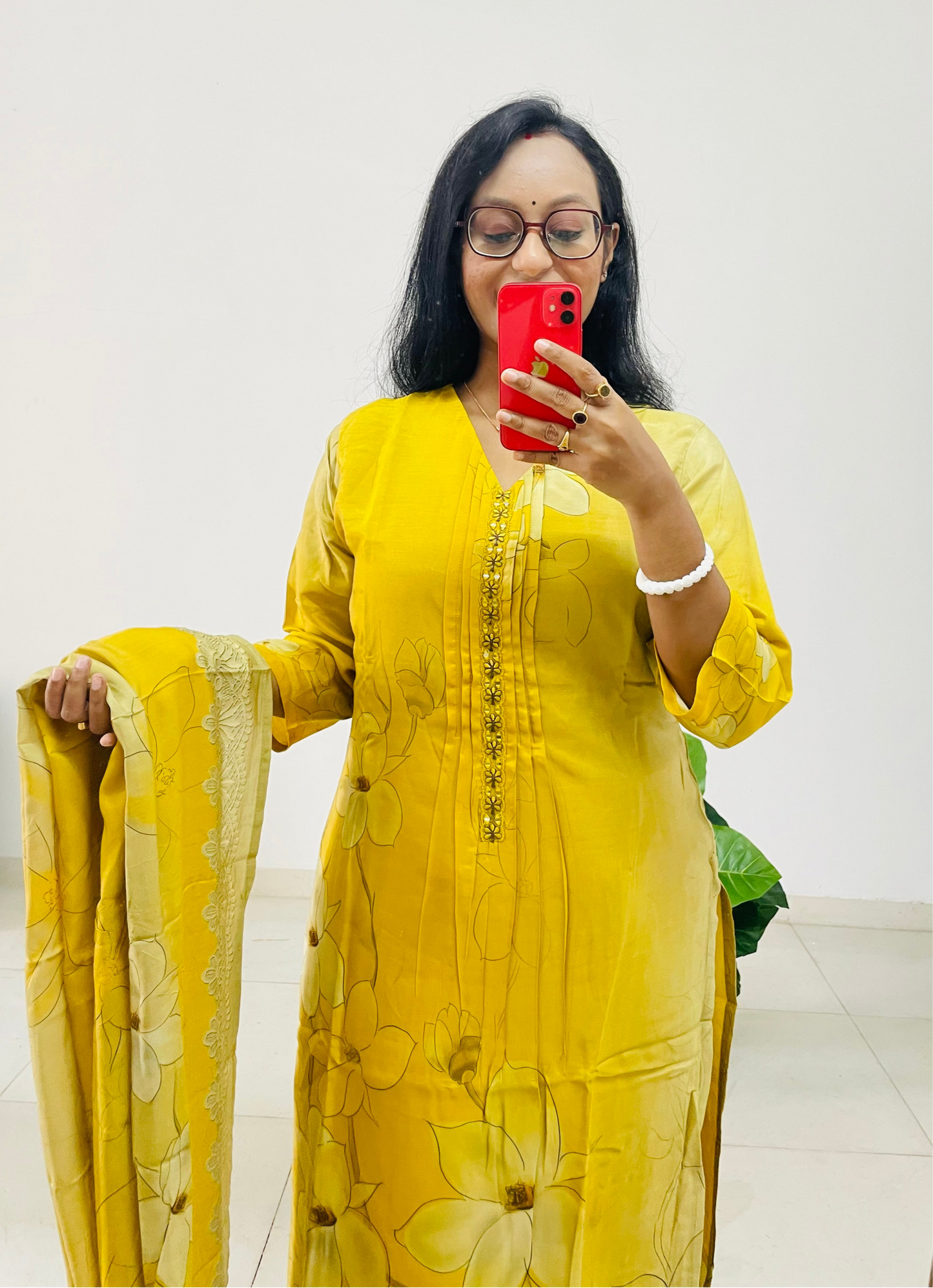 T003- Pure Muslin silk kurti with pant and dupatta
