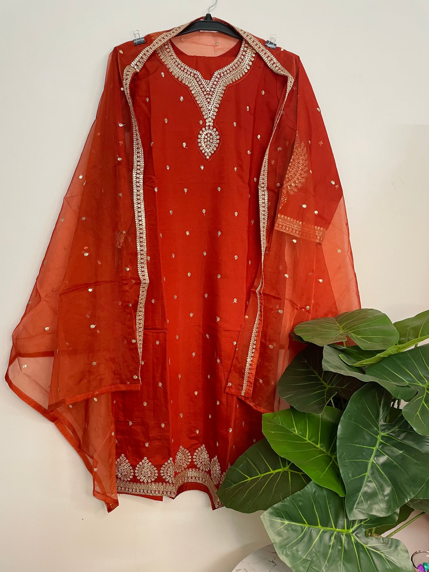 T059-Premium Pure Roman silk kurti with pant and dupatta