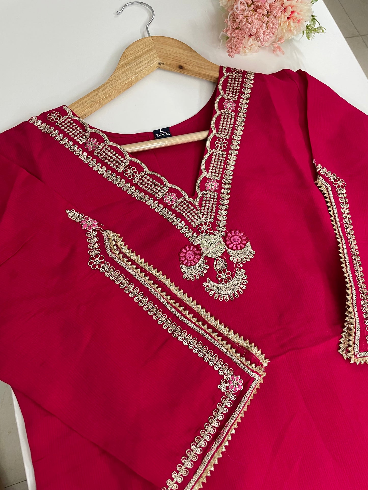 T047-Premium imported soft silk Kurti with pant and dupatta