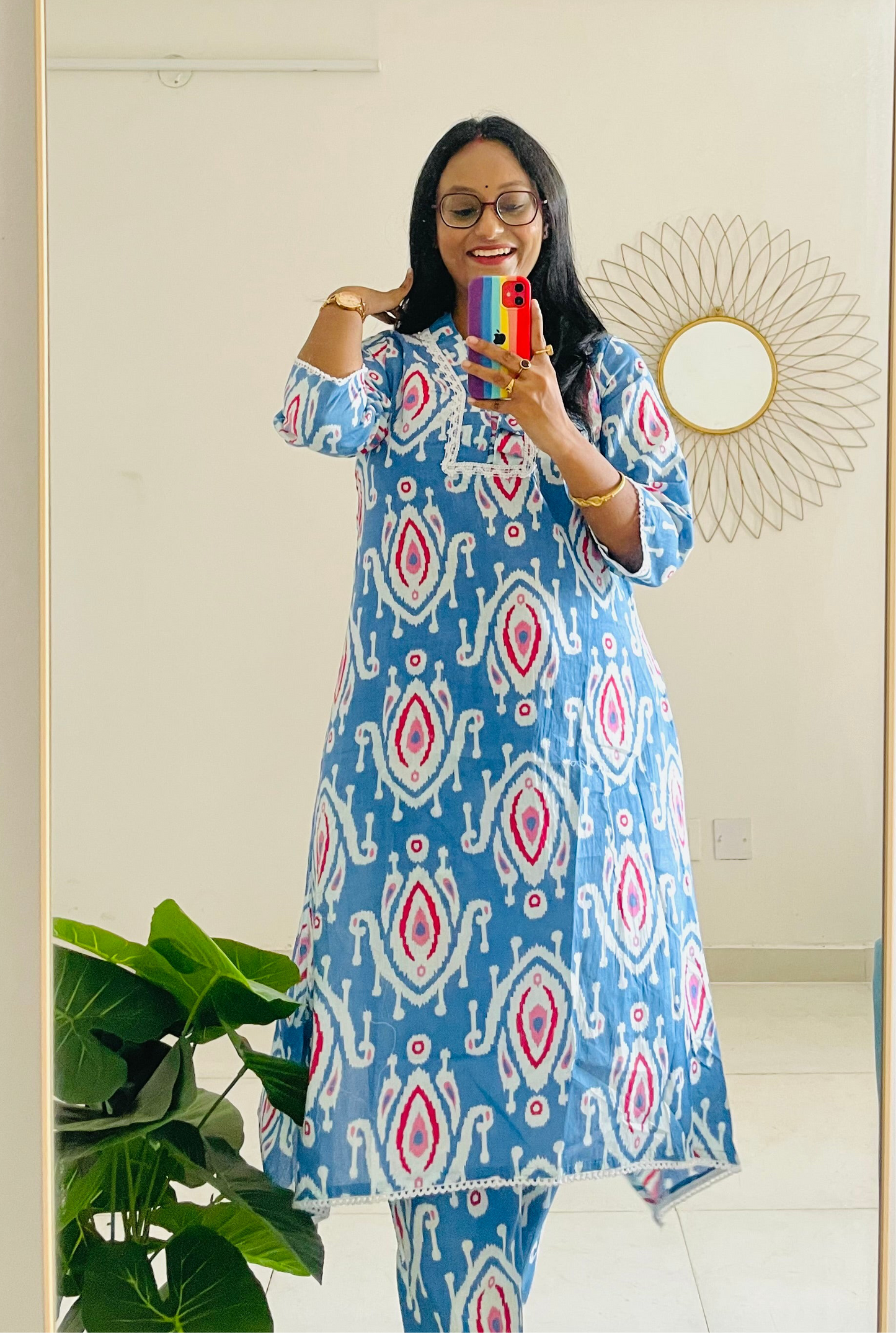 T031-BLUE DELFT DREAM PREMIUM COTTON A LINE KURTA SET