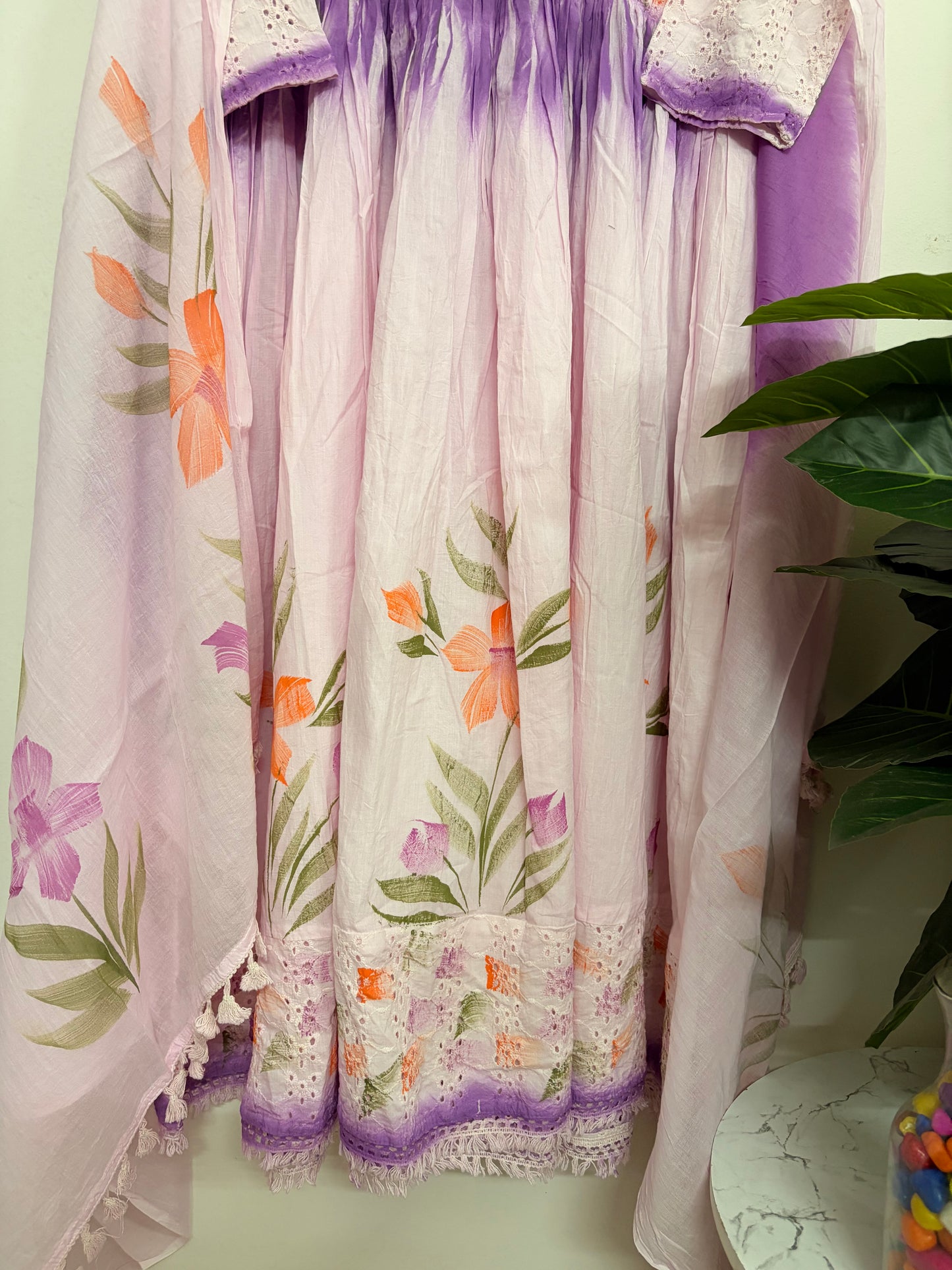 T115- Premium Pure Cotton Anarkali kurti with pant and dupatta