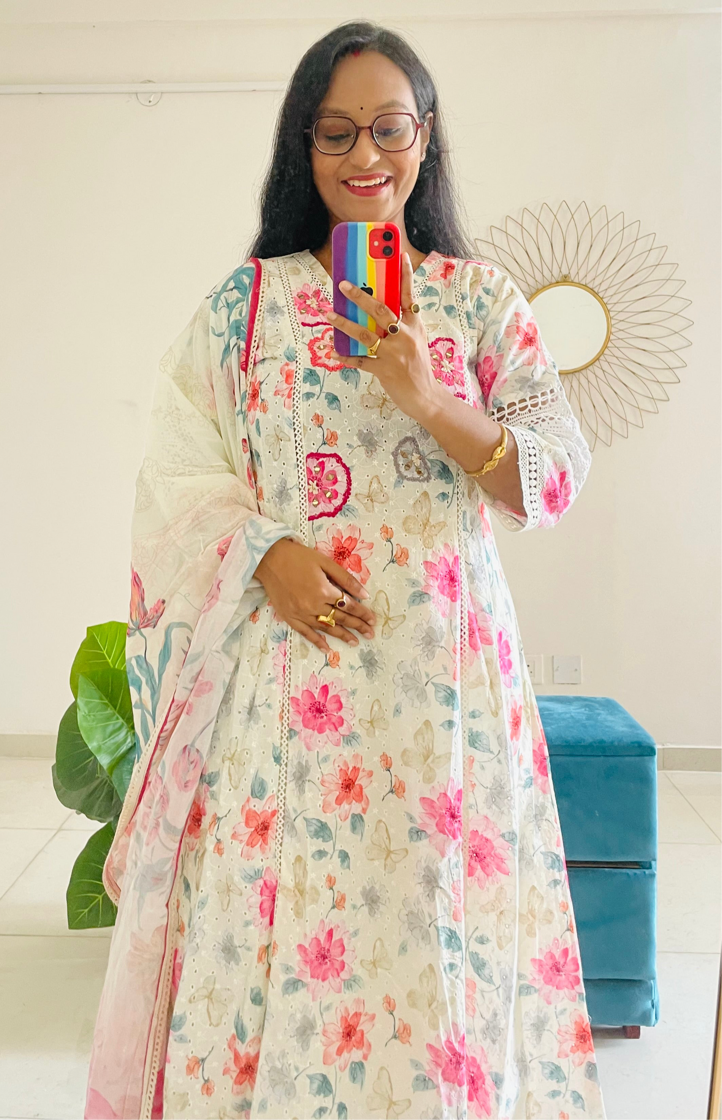 T025-Premium Pure kora cotton Anarkali kurti with palazzo and dupatta