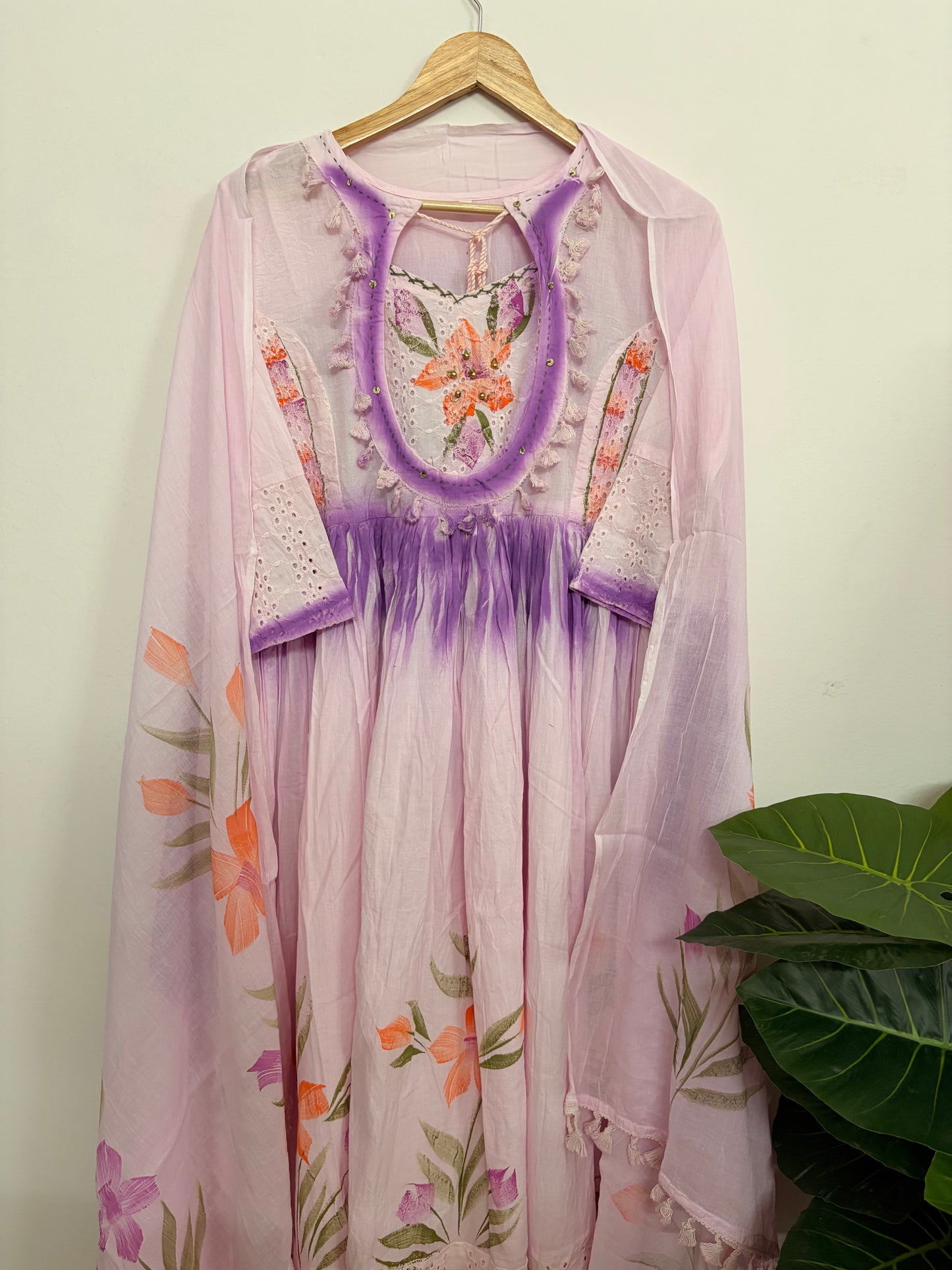T115- Premium Pure Cotton Anarkali kurti with pant and dupatta