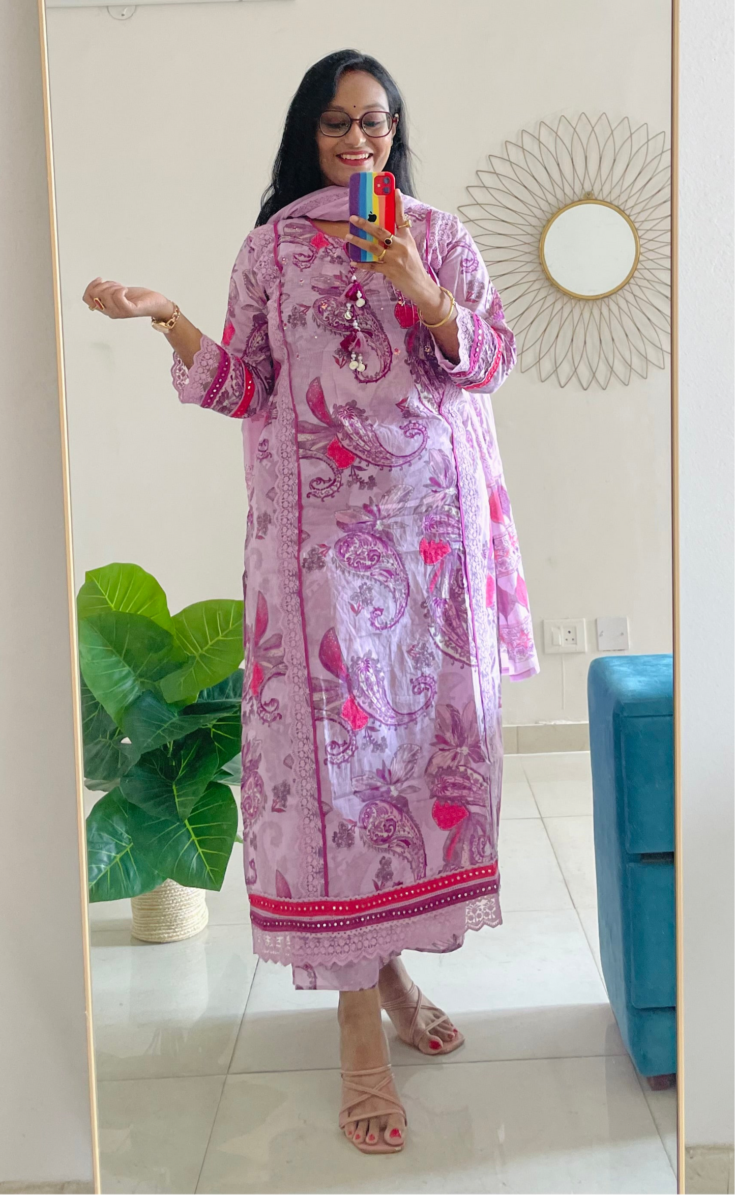 T026-Premium Pure cotton Pakistani style kurti with palazzo and dupatta