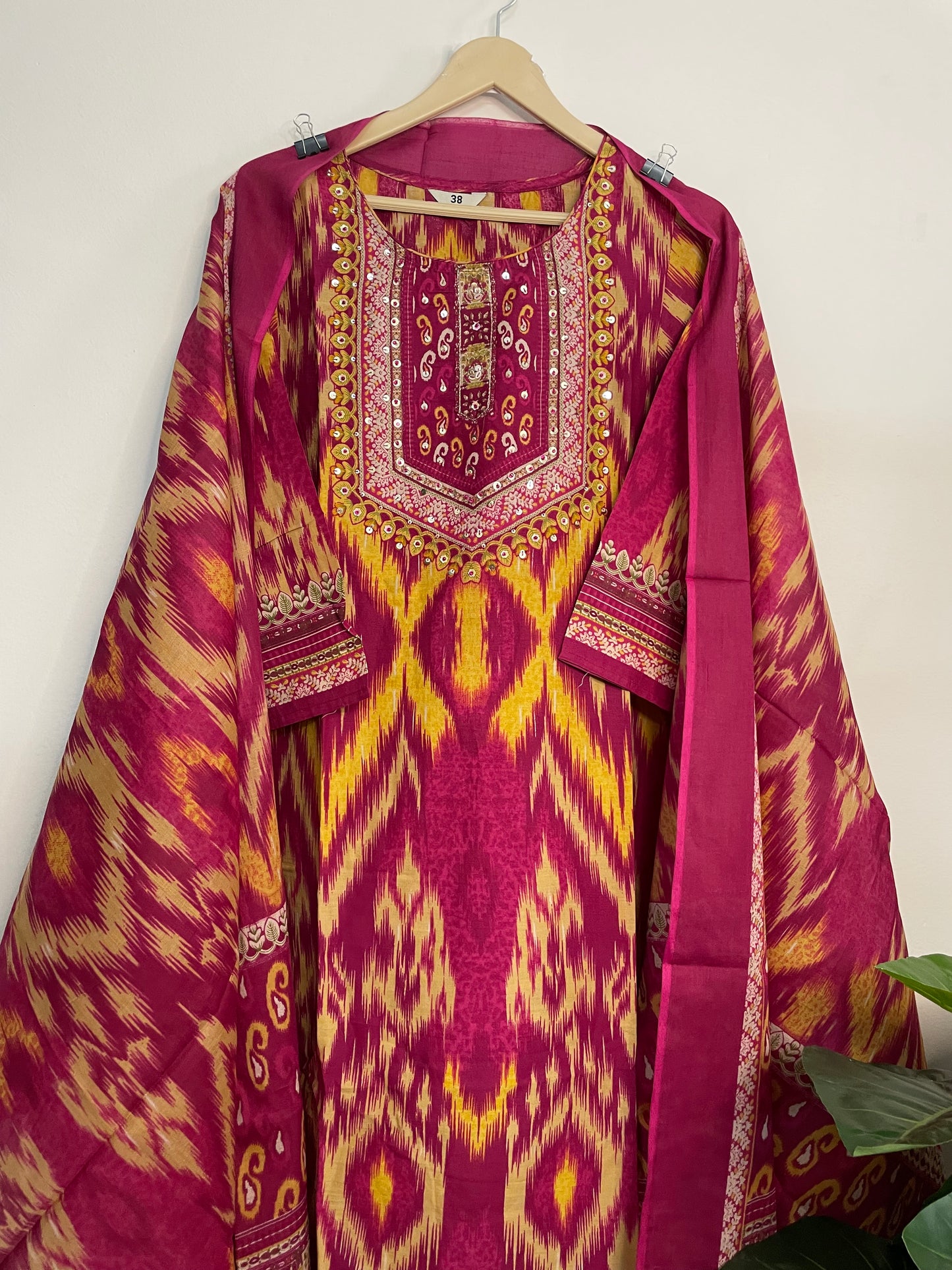 T096- Premium Pure Cotton Straight Kurti with pant and dupatta