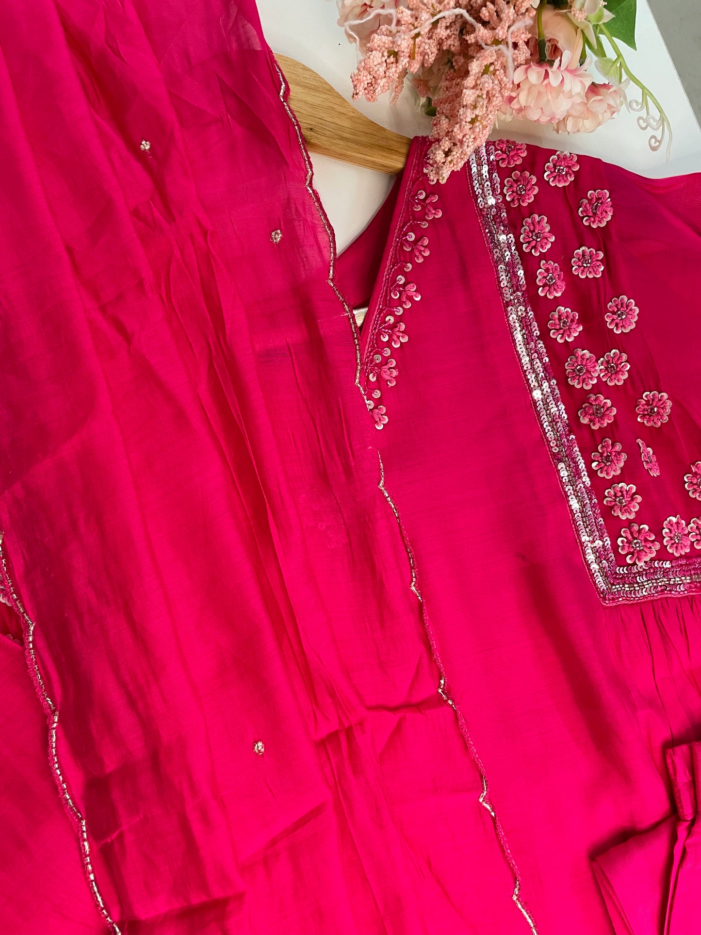 T054-Premium Pure Mul Chanderi kurti with pant and dupatta