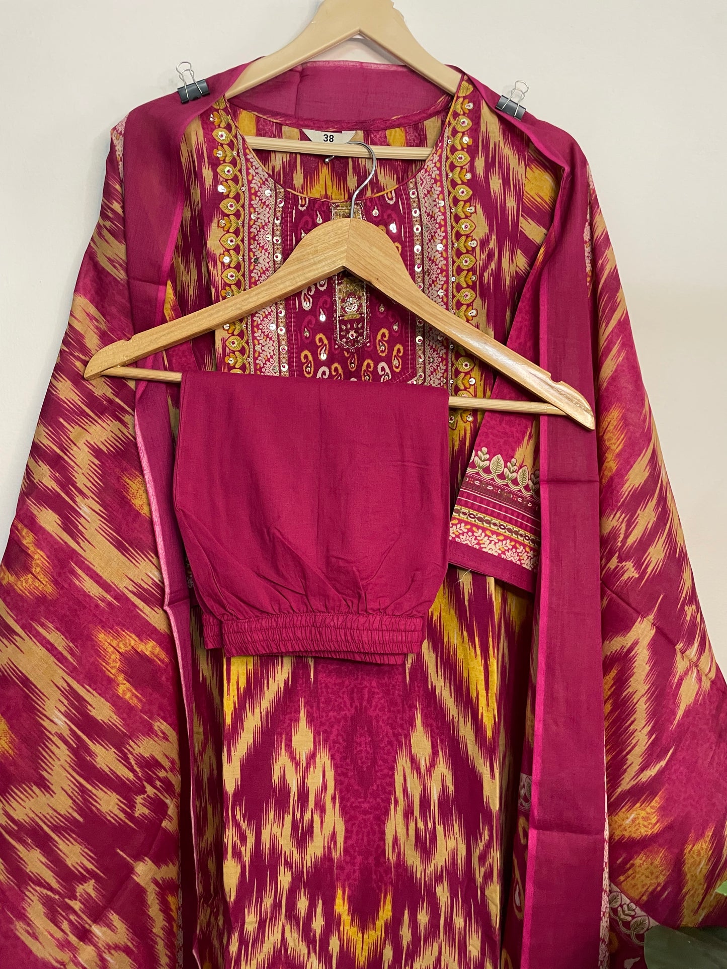 T096- Premium Pure Cotton Straight Kurti with pant and dupatta