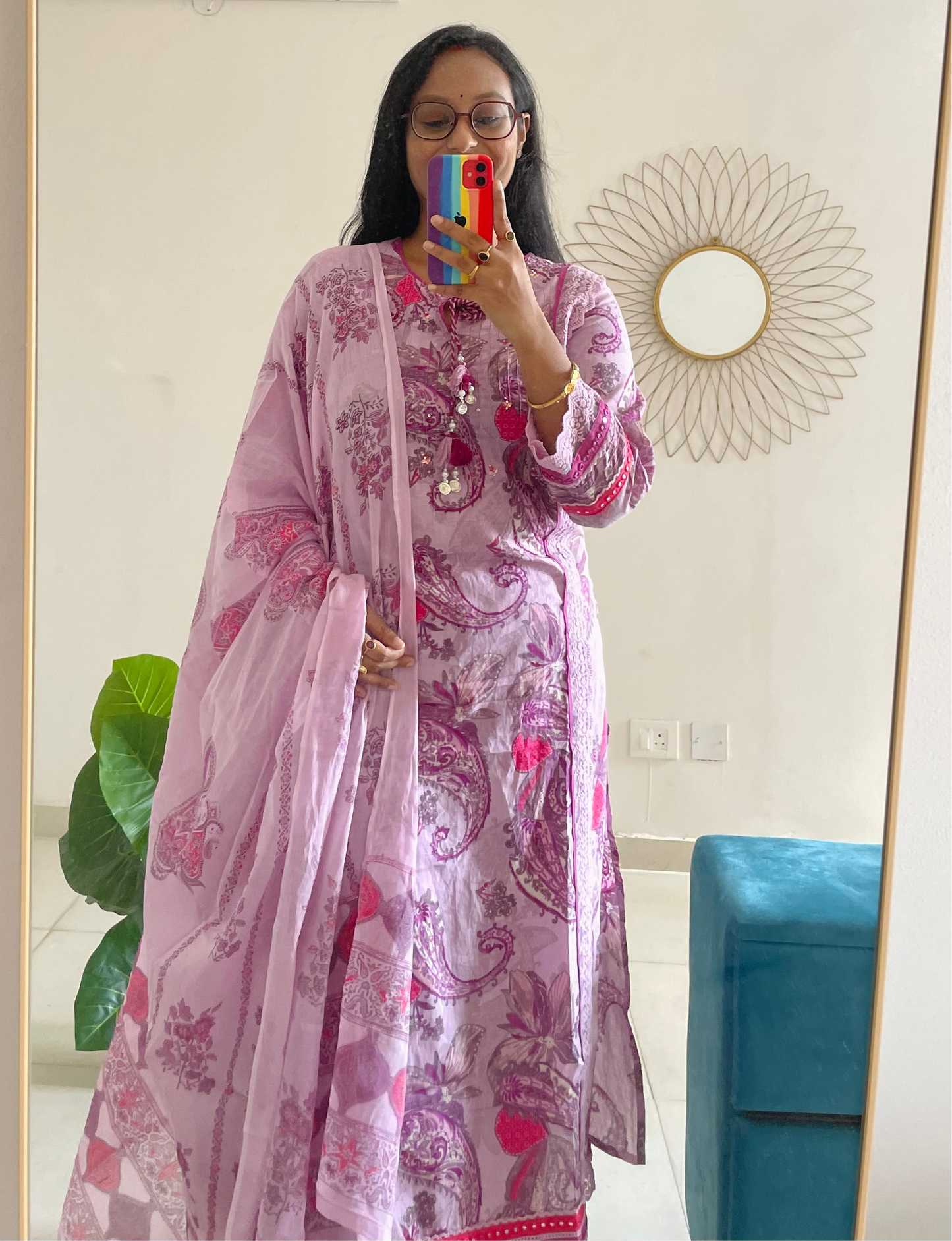 T026-Premium Pure cotton Pakistani style kurti with palazzo and dupatta