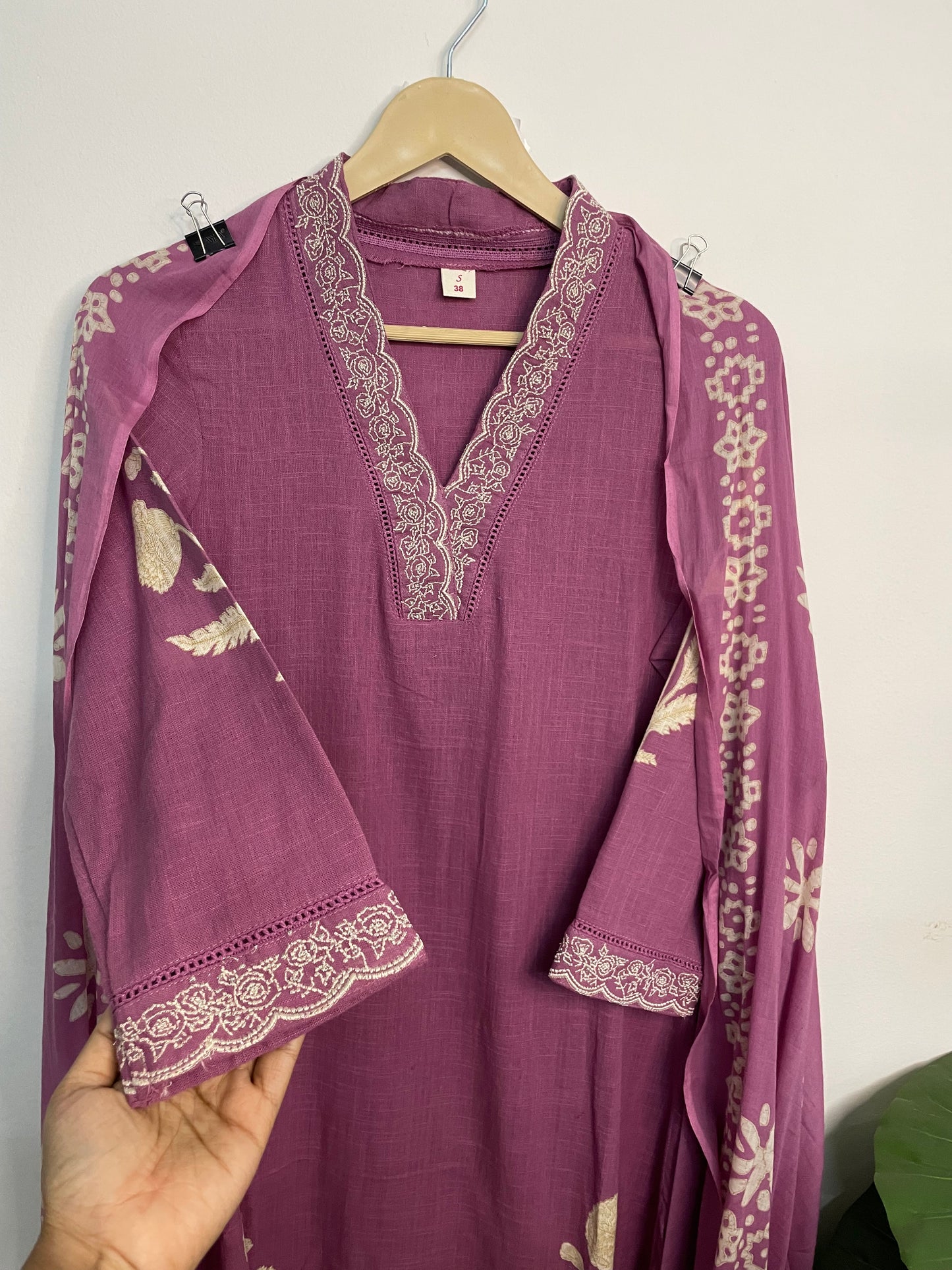 T087- Premium Pure Cotton A-line kurti with pant and dupatta