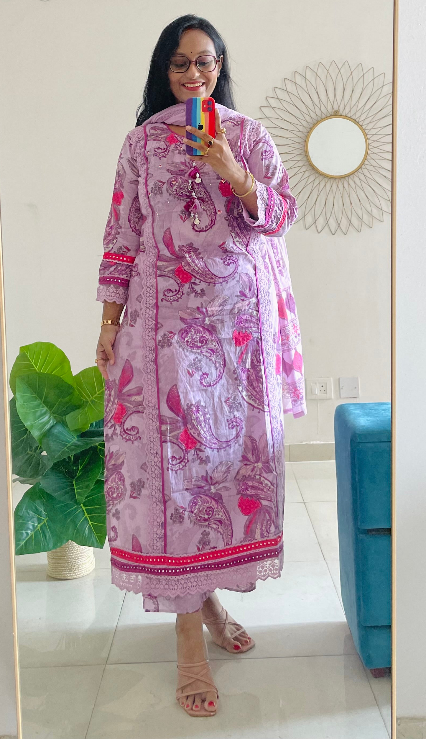 T026-Premium Pure cotton Pakistani style kurti with palazzo and dupatta