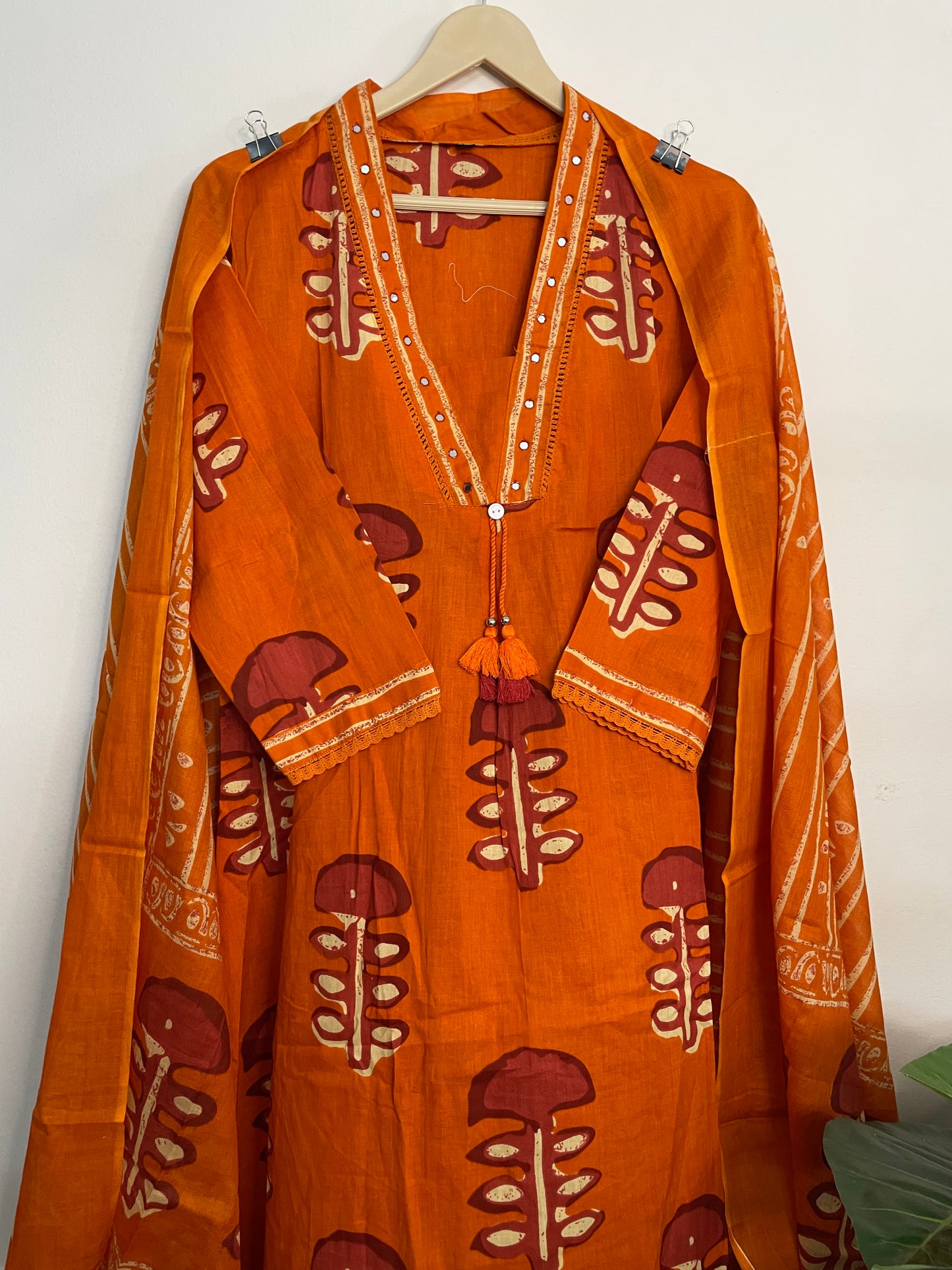 T094- Premium Pure Cotton A-line kurti with pant and dupatta