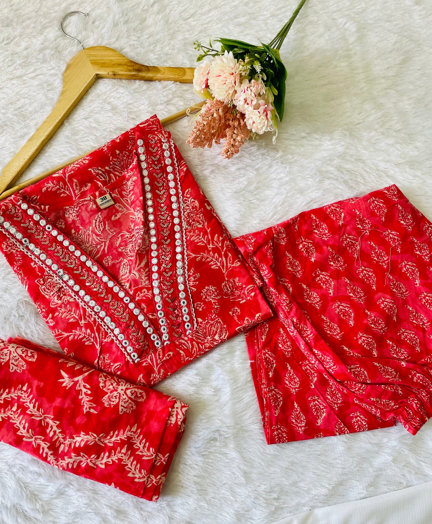 T016-Premium Pure cotton kurti with pant and dupatta