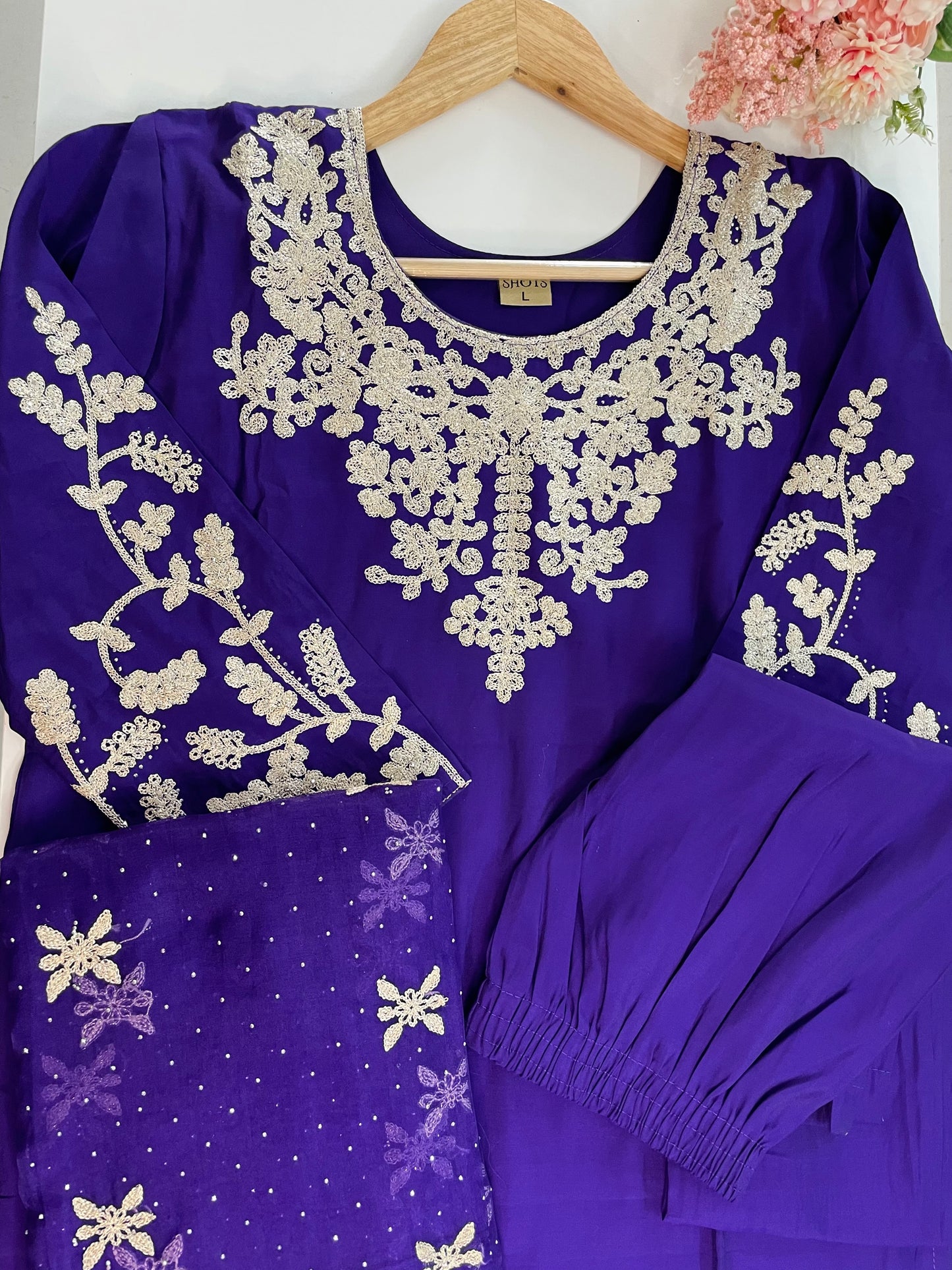 T048-Premium Roman Silk kurti with pant and dupatta
