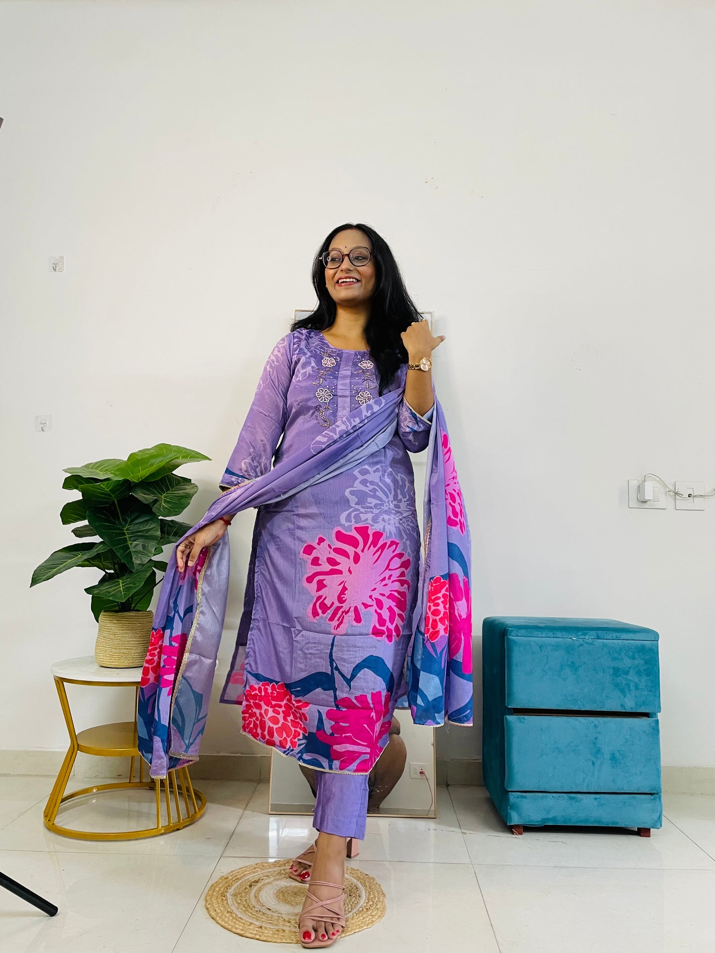 T045-Premium Pure Muslin digital print kurti with pant and dupatta