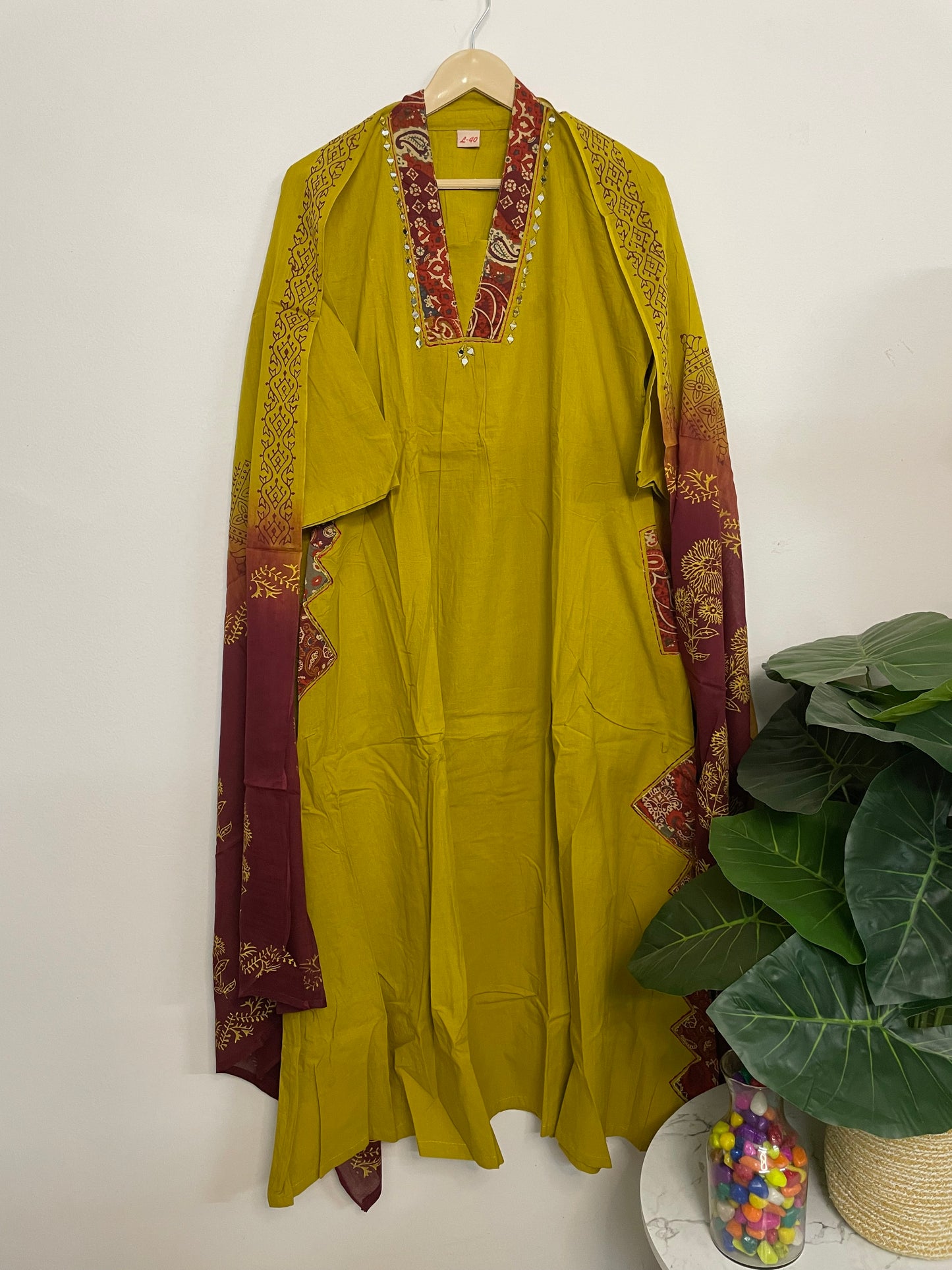 T074-Premium Pure cotton kurti with pant and dupatta