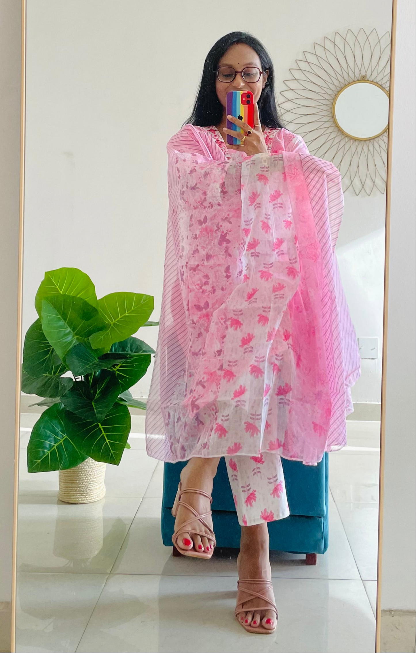 T021-Premium Pure cotton kurti with pant and dupatta