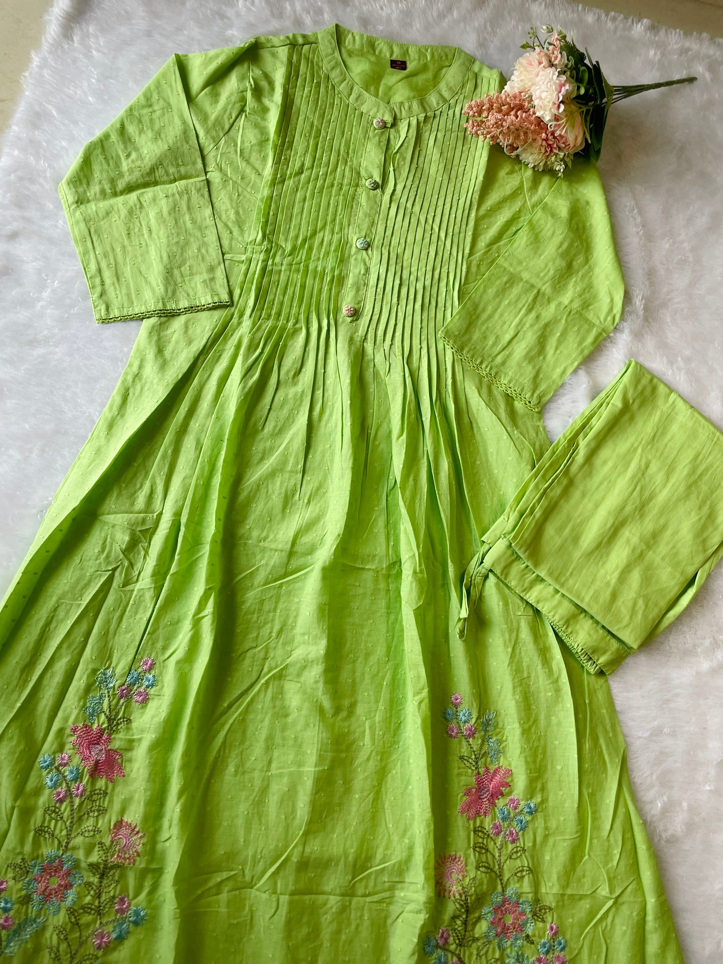 T041- Premium Pure Mul cotton kurti with pant and dupatta