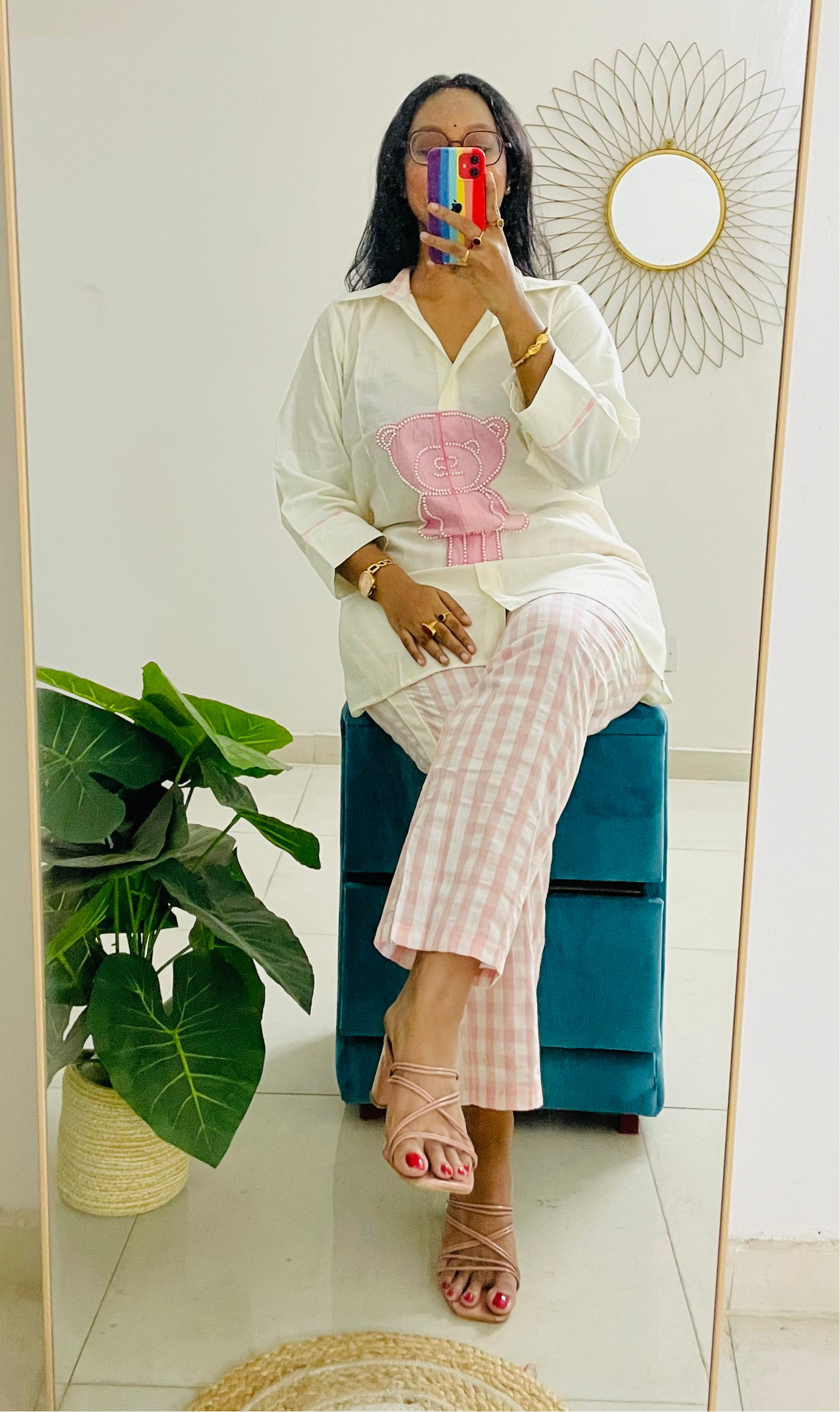 T038-PEARLY PINK PUFF TEDDY KISS COTTON CO-ORD