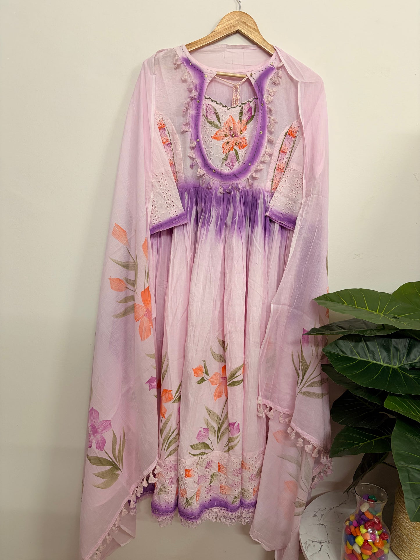 T115- Premium Pure Cotton Anarkali kurti with pant and dupatta