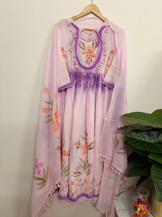 T115- Premium Pure Cotton Anarkali kurti with pant and dupatta