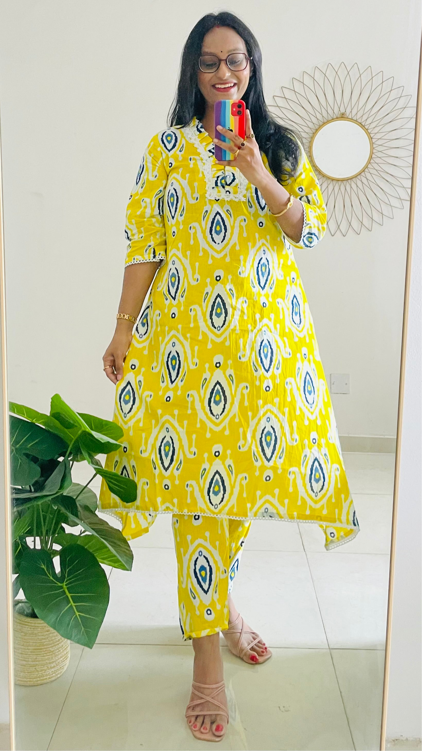 T032-LEMON LUSH PREMIUM COTTON A LINE KURTA SET