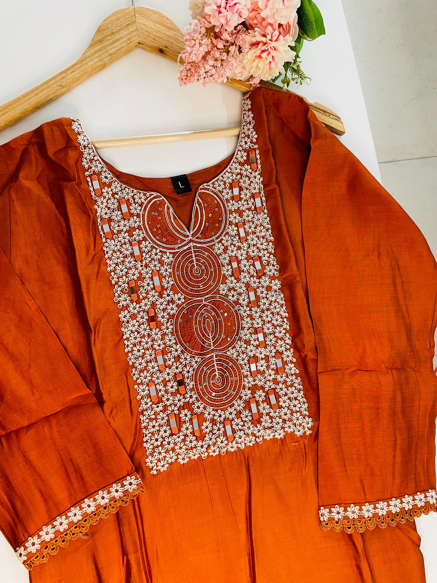 T050-Premium Roman silk kurti with pant and dupatta