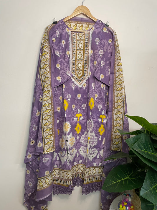 T099- Premium Pure Cotton Straight Kurti with pant and dupatta