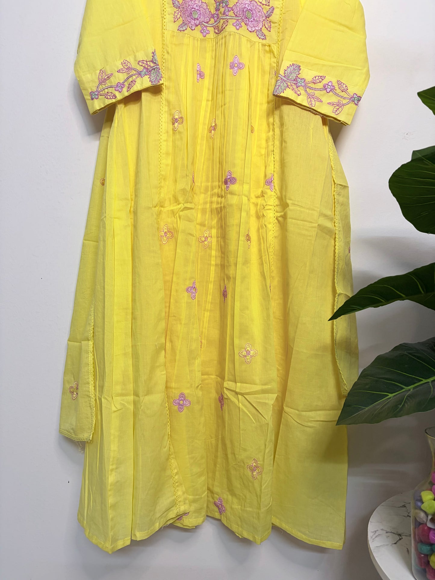 T101- Premium Pure Mul Cotton A-line kurti with pant and dupatta