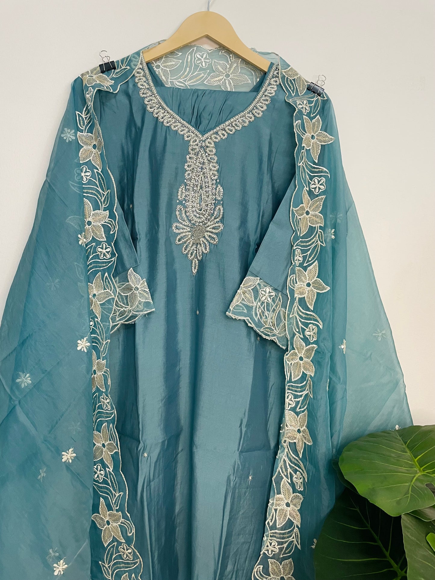 T063-Premium Pure Roman silk kurti with pant and dupatta