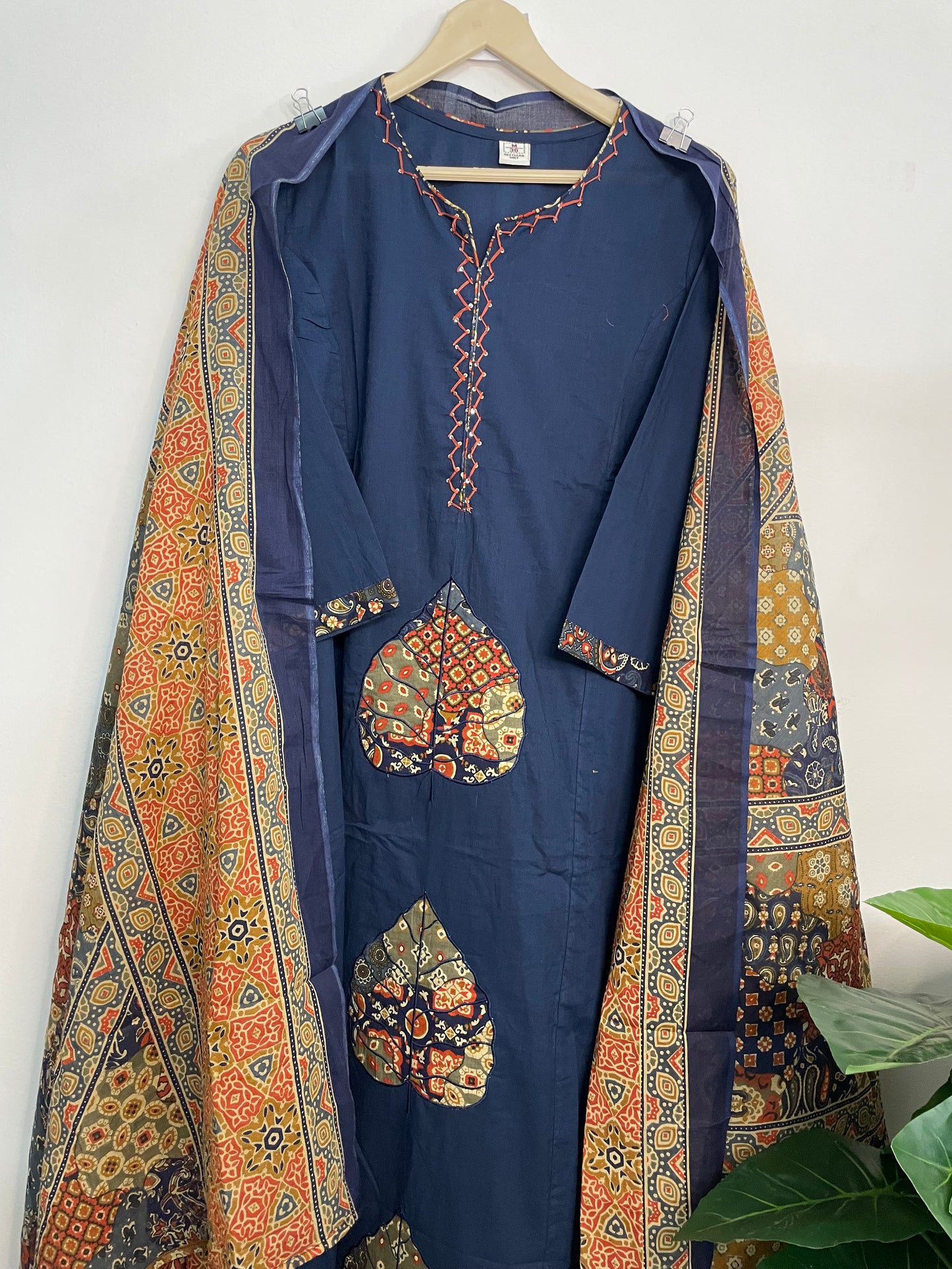T097- Premium Pure Cotton A-line kurti with pant and dupatta
