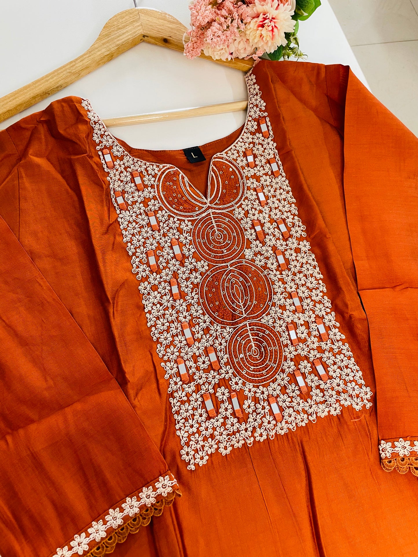T050-Premium Roman silk kurti with pant and dupatta