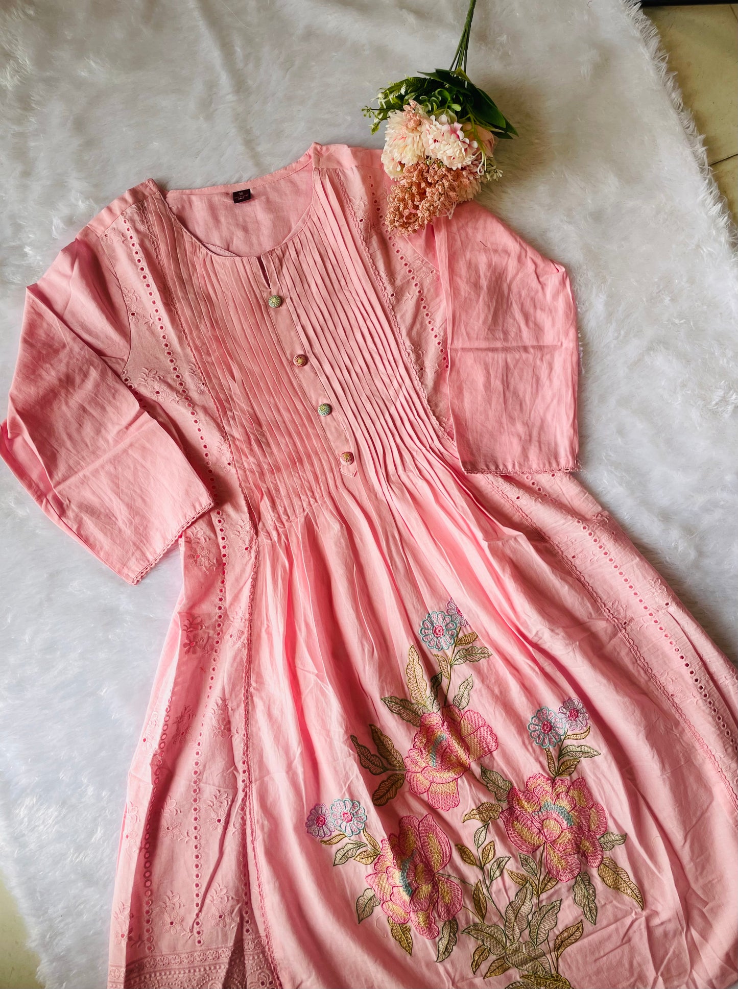 T042- Premium Pure Mul cotton kurti with pant and dupatta