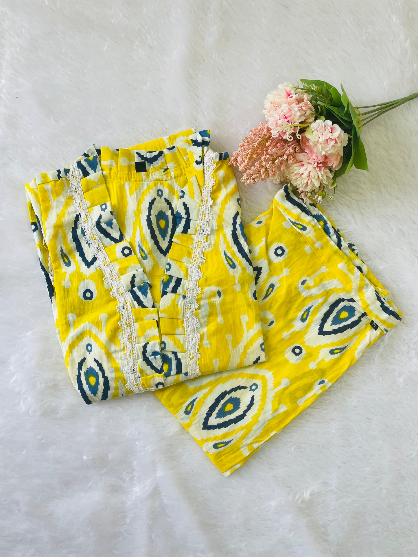 T032-LEMON LUSH PREMIUM COTTON A LINE KURTA SET