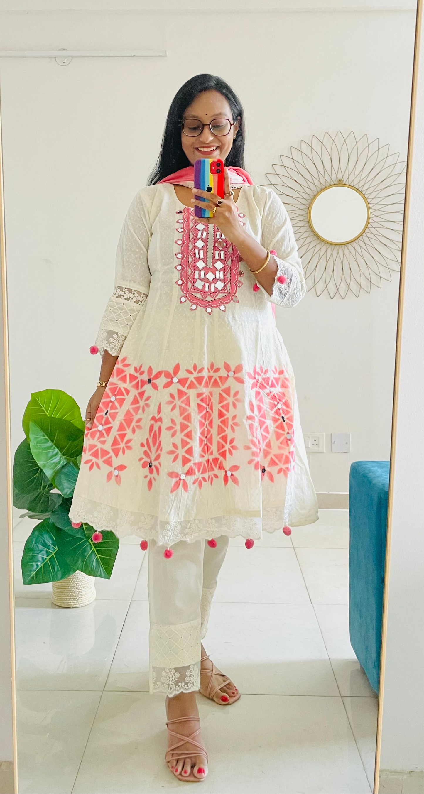 T022-Premium Kora Cotton Anarkali suit with pant and dupatta