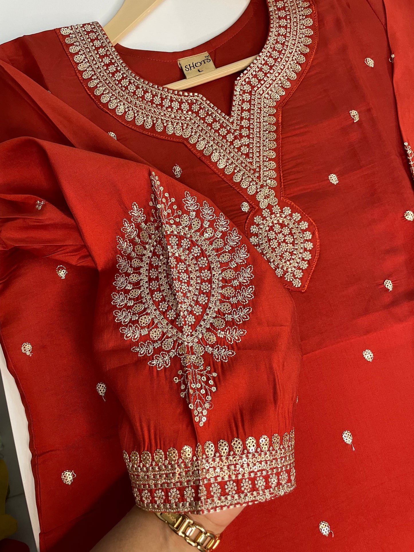 T059-Premium Pure Roman silk kurti with pant and dupatta