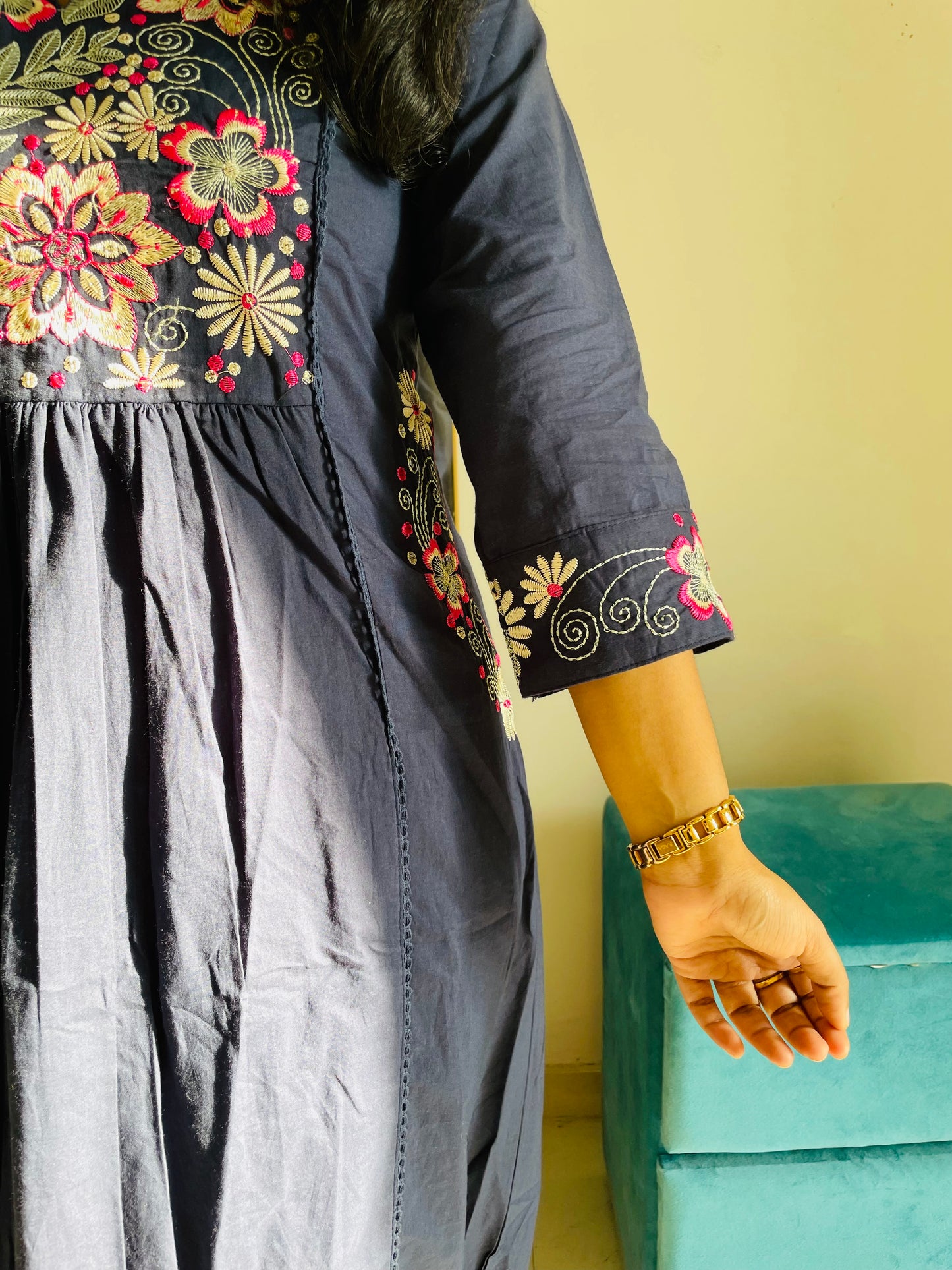 T043- Premium Pure Mul cotton kurti with pant and dupatta