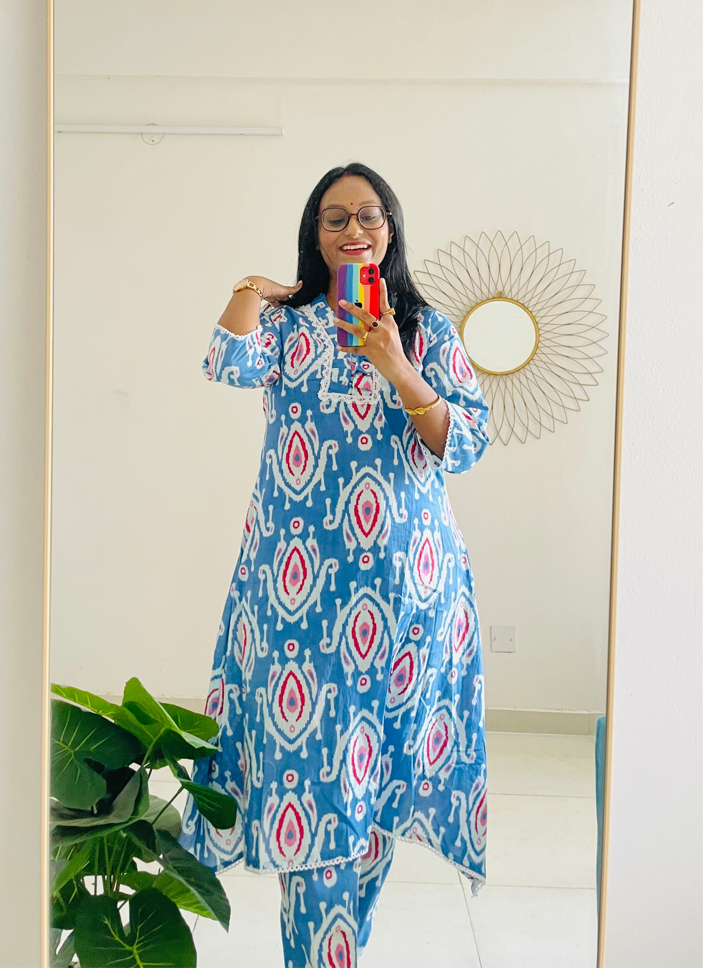 T031-BLUE DELFT DREAM PREMIUM COTTON A LINE KURTA SET