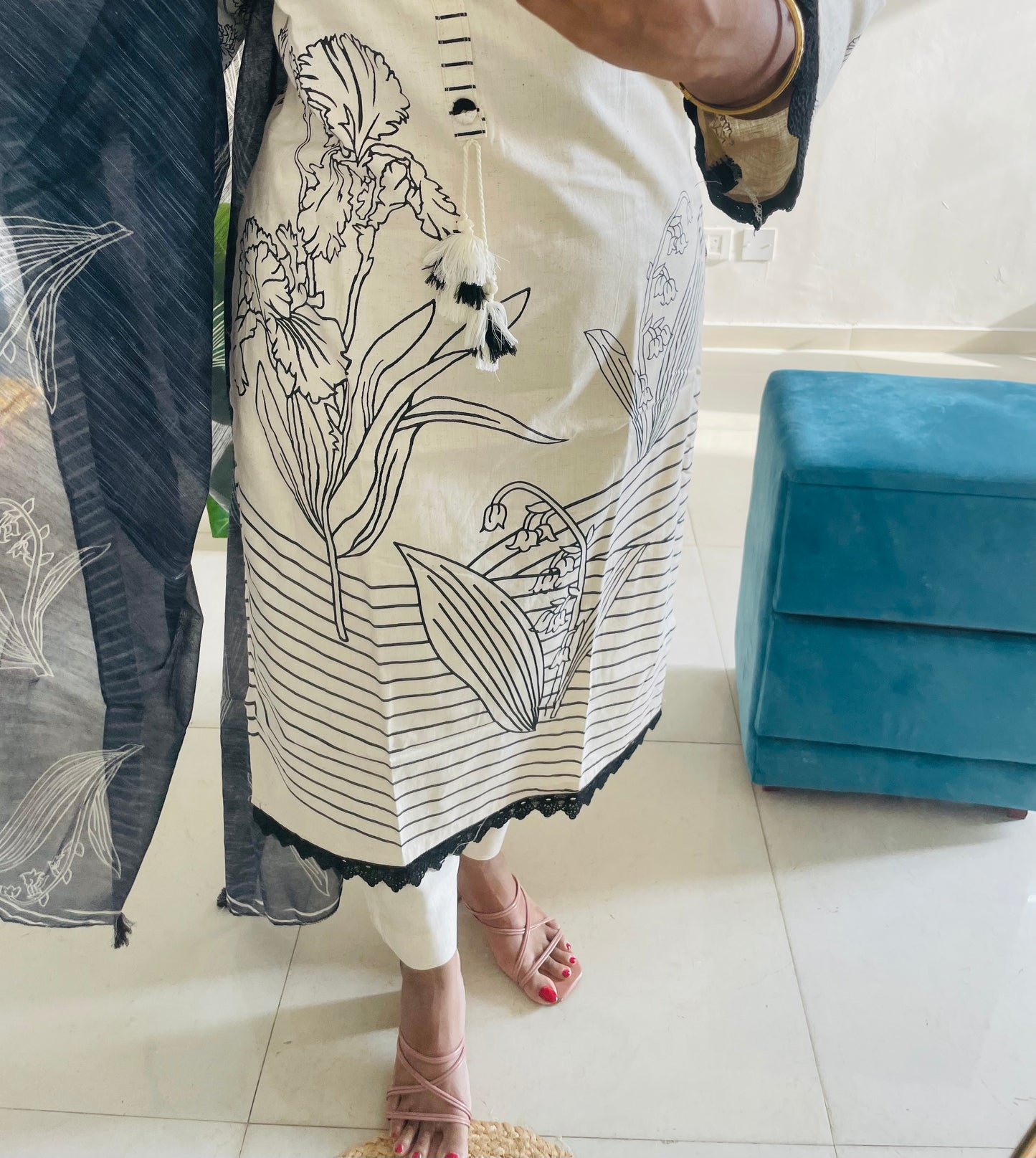 T024-Premium Pure khadi cotton kurti with pant and dupatta