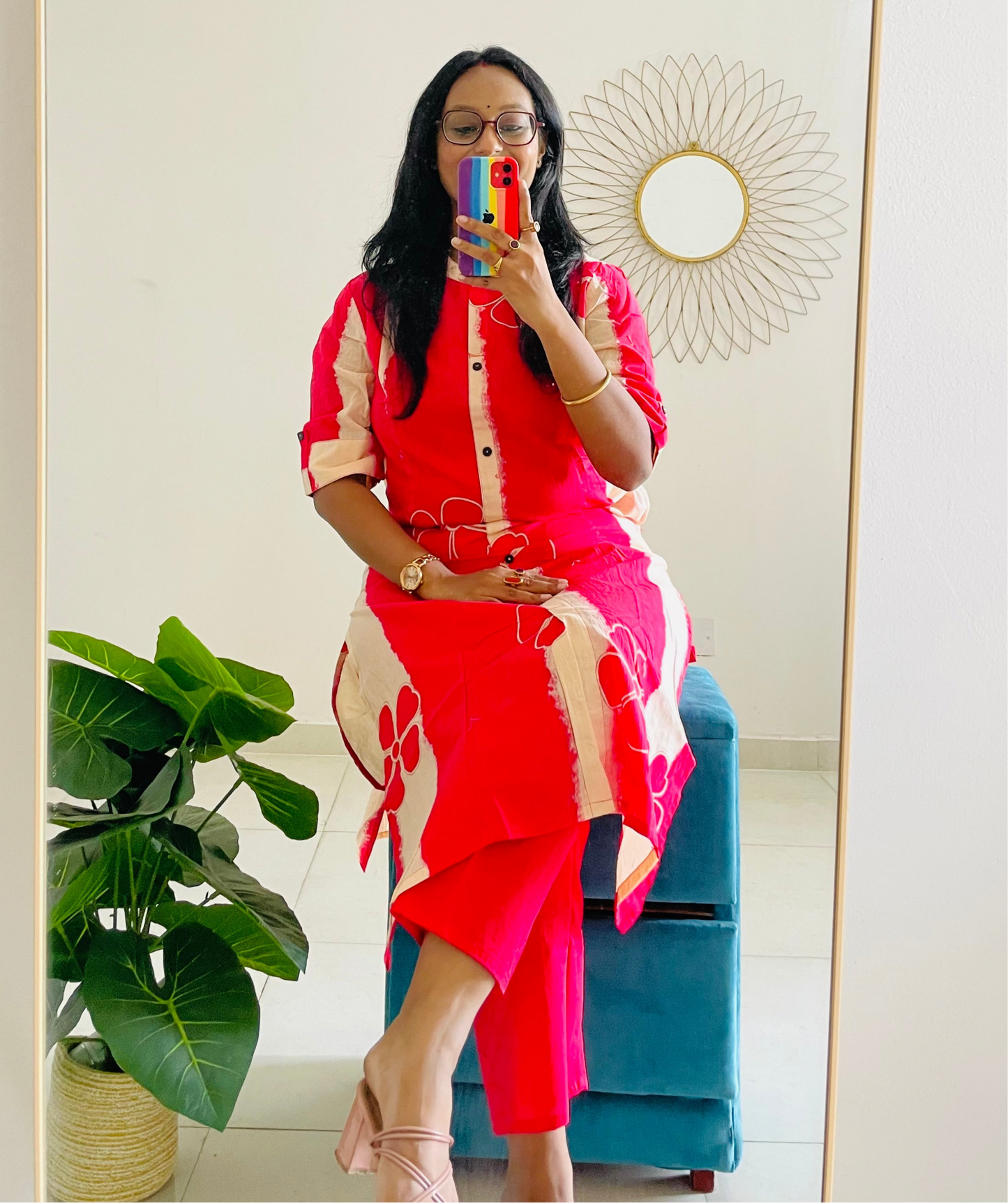 T030-FUSCHIA TIE DYE COTTON KURTA SET