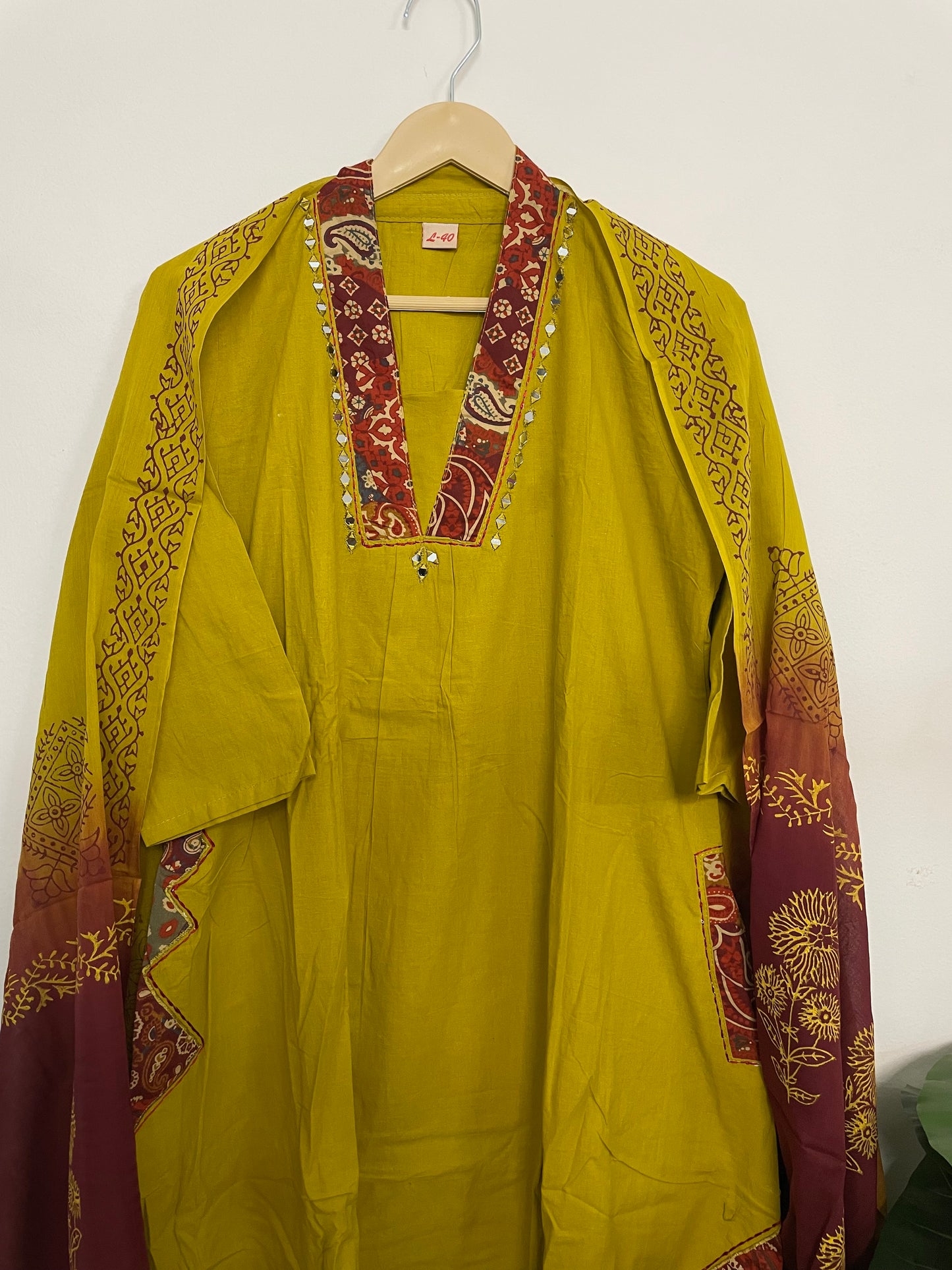 T074-Premium Pure cotton kurti with pant and dupatta